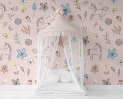 3D Pink Unicorn Floral Kids Wall Mural Wallpaper LQH 51- Jess Art Decoration