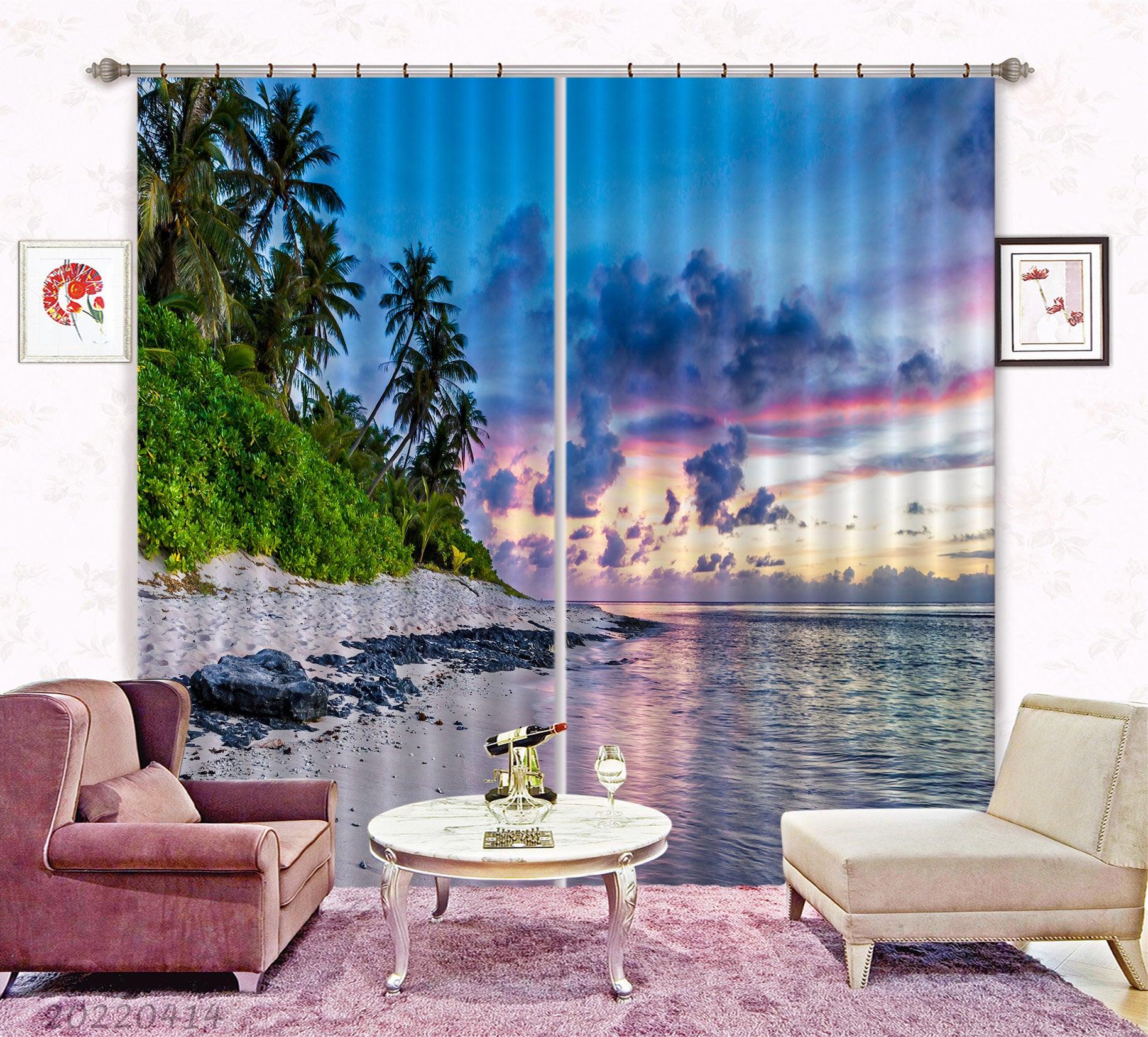 3D Landscape Ocean Coast Tree Sky Cloud Curtains and Drapes GD 4161- Jess Art Decoration