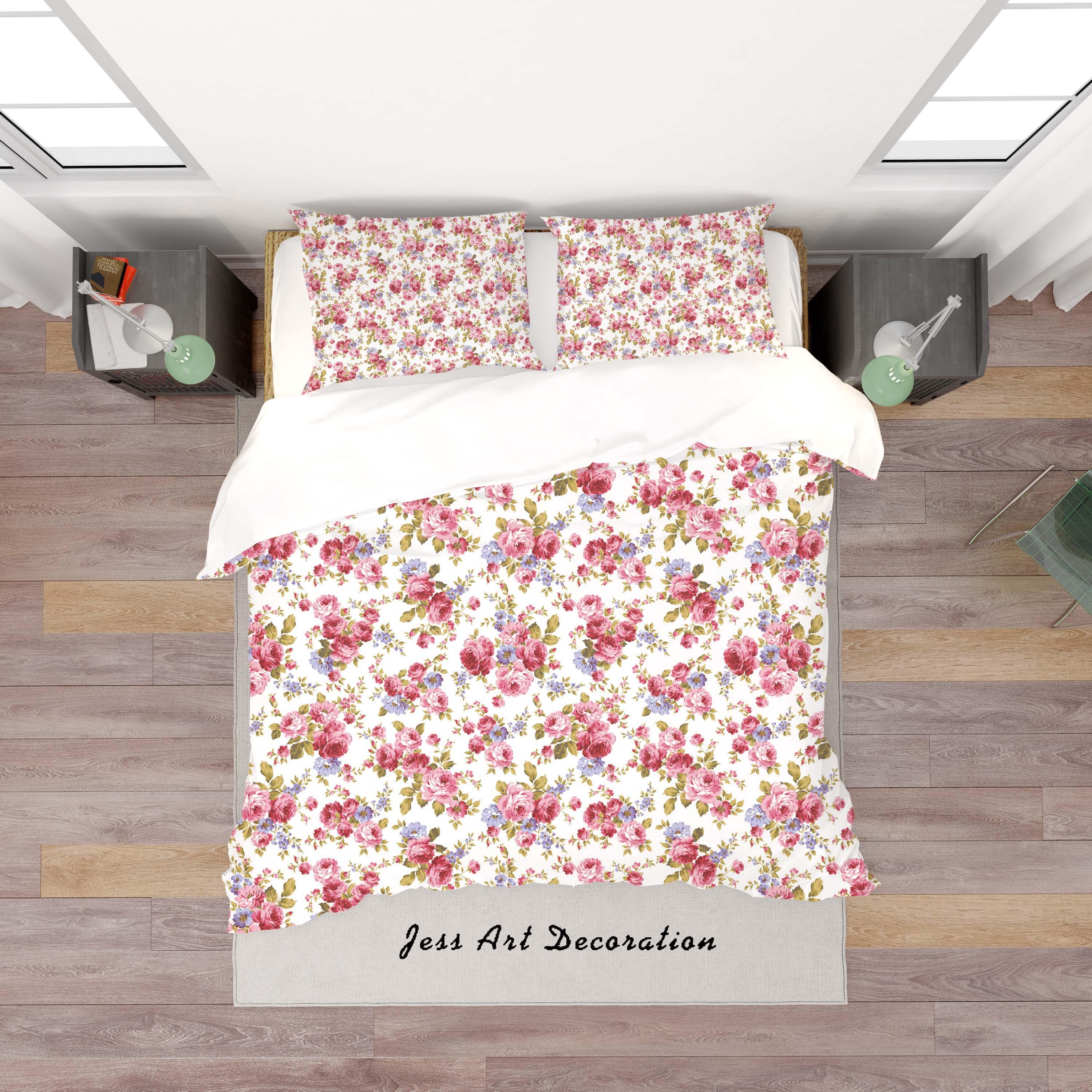 3D White Pink Flowers Quilt Cover Set Bedding Set Duvet Cover Pillowcases SF124- Jess Art Decoration