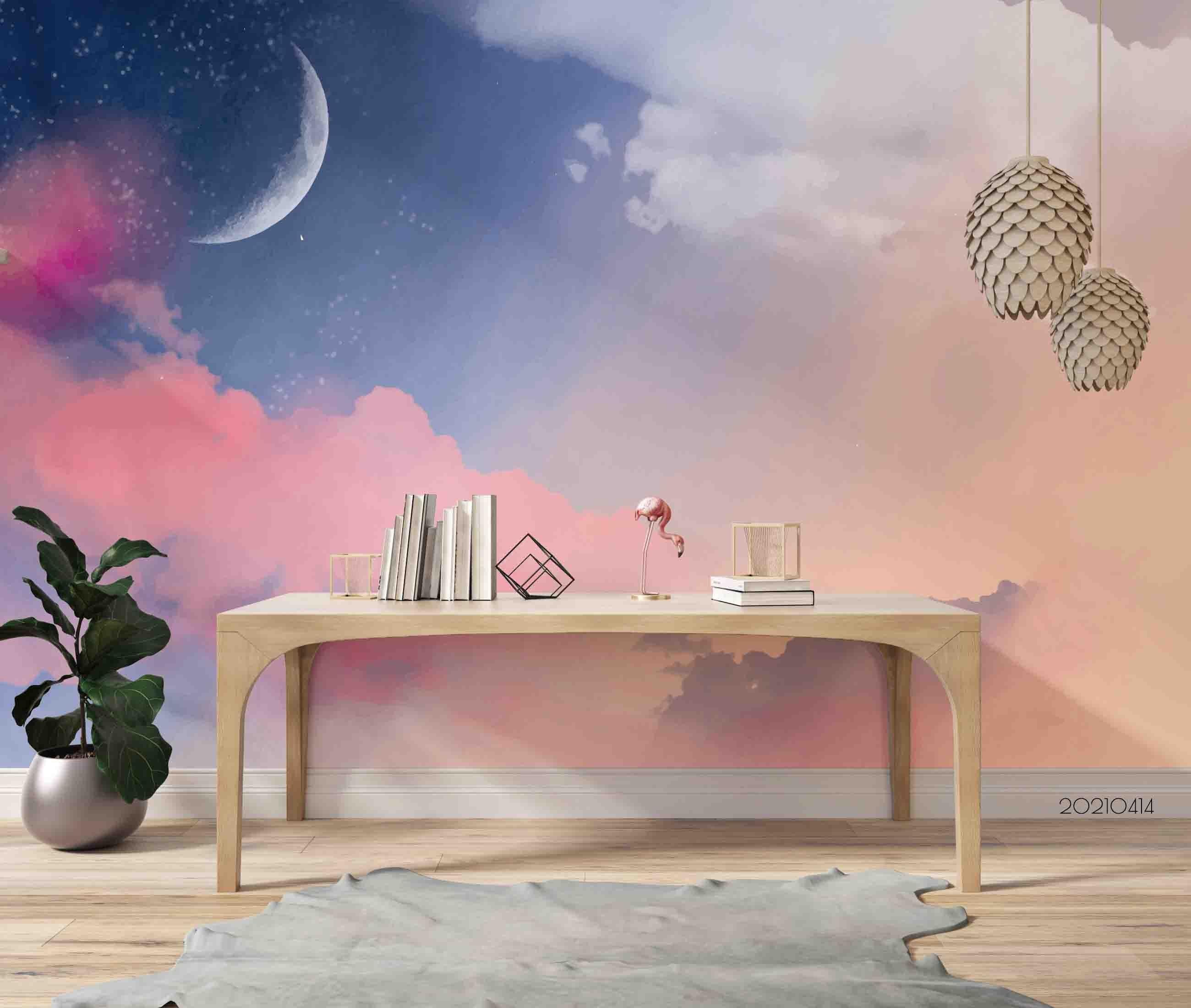 3D Watercolor Sky Cloud Moon Wall Mural Wallpaper LQH 191- Jess Art Decoration