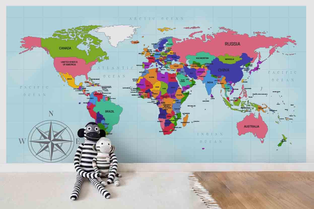 3D Artistic Political World Map Wall Mural Wallpaper WJ 9402- Jess Art Decoration