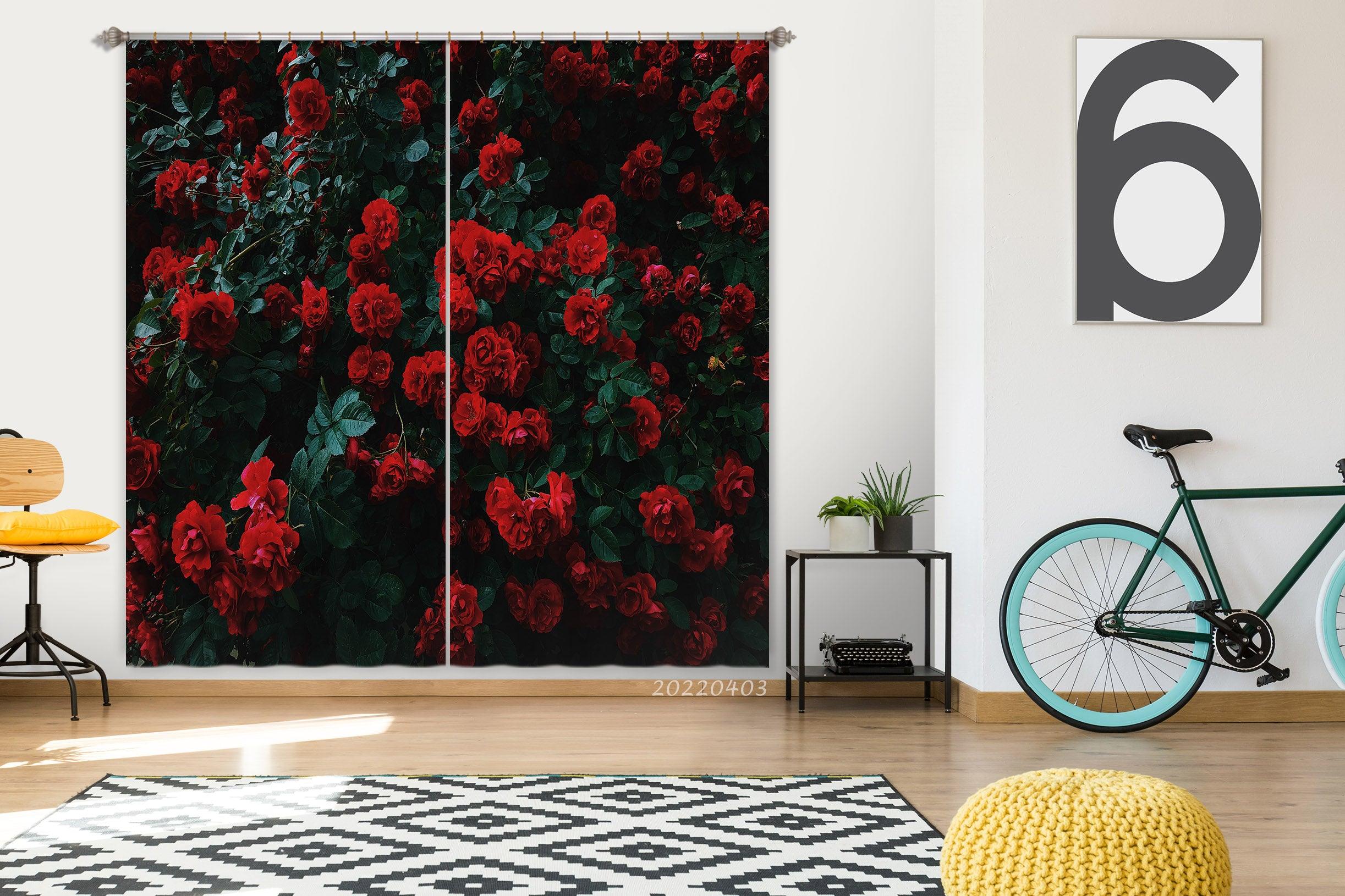 3D Pastoral Red Rose Scenery Curtains and Drapes GD 3246- Jess Art Decoration
