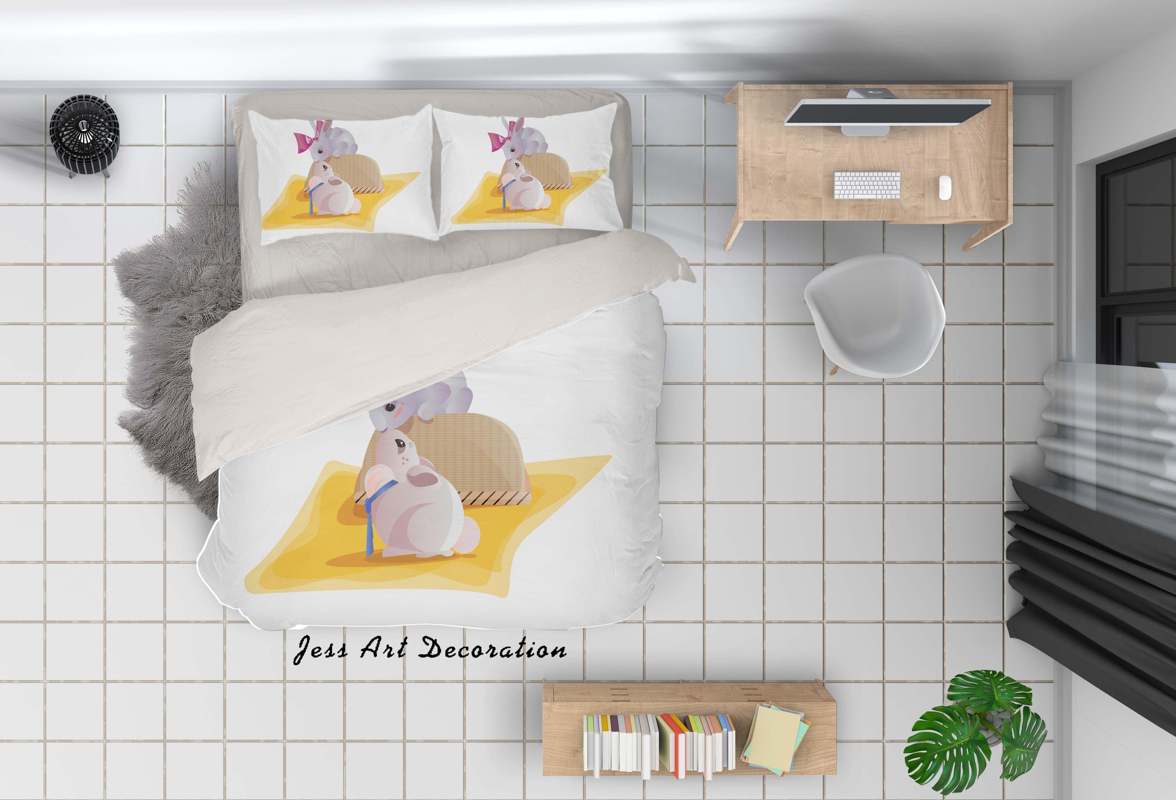 3D White Rabbit Quilt Cover Set Bedding Set Duvet Cover Pillowcases SF27- Jess Art Decoration