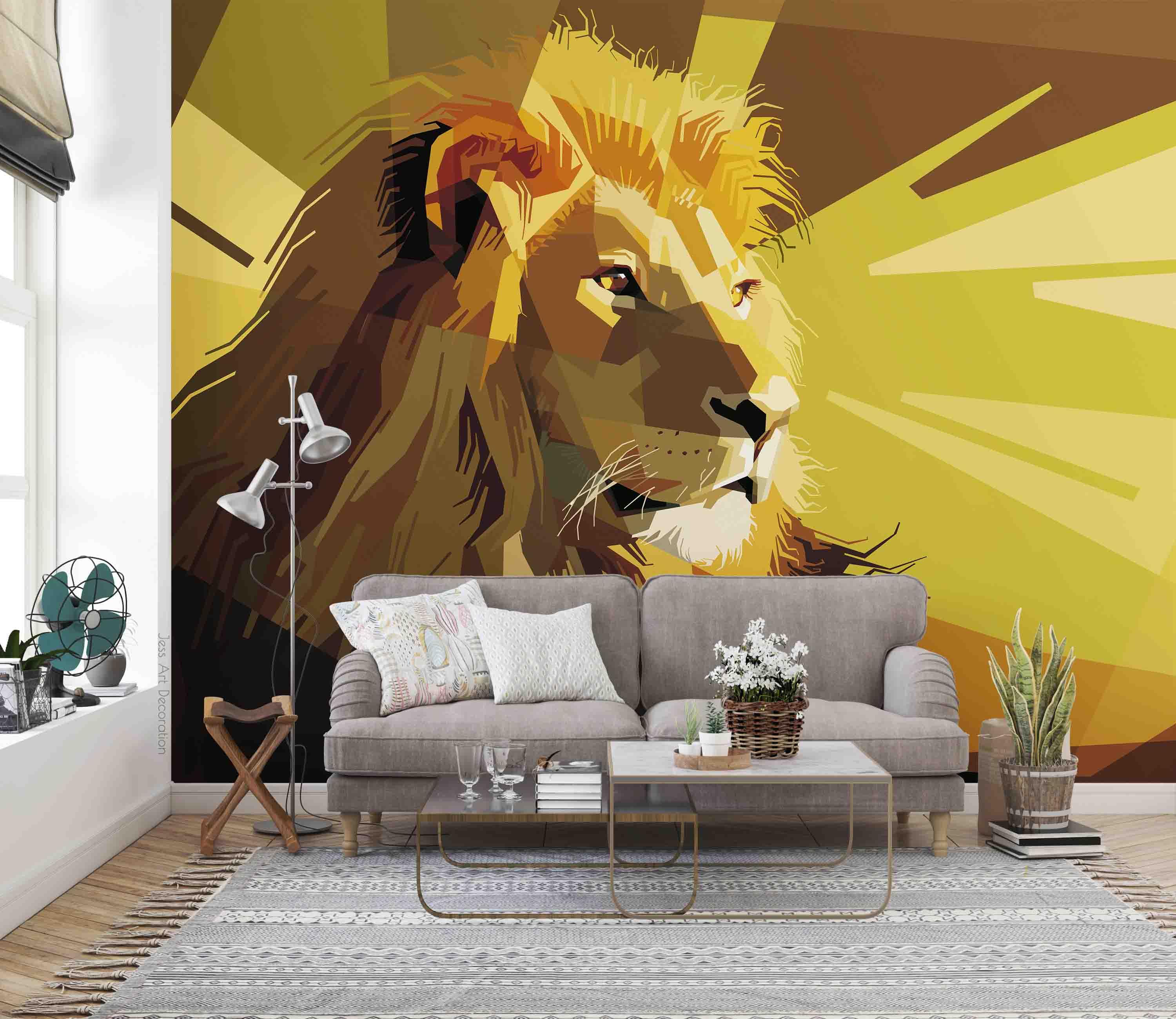 3D Golden Lion Character golden lion graphic mural wall mural wallpaper for kids room