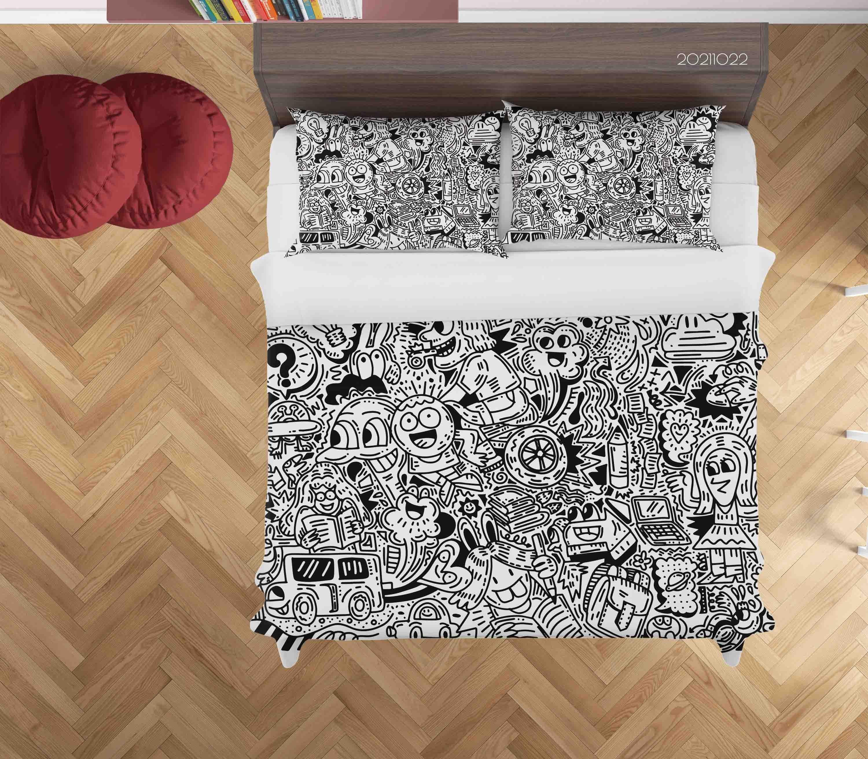 3D Abstract Gray Monster Graffiti Quilt Cover Set Bedding Set Duvet Cover Pillowcases 18- Jess Art Decoration