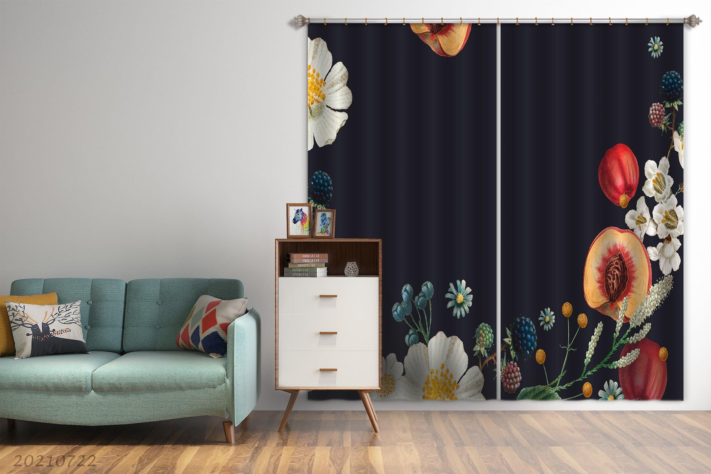 3D Colorful Floral Peach Curtains and Drapes LQH 531- Jess Art Decoration