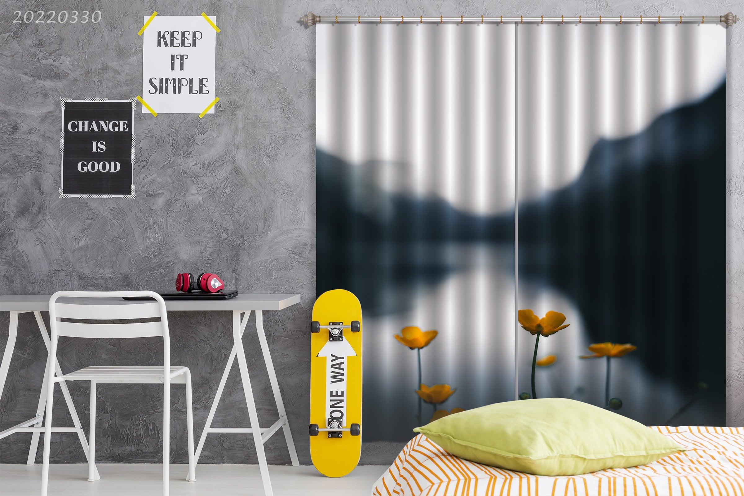3D Yellow Flower Lake Mountain Curtains and Drapes GD 3589- Jess Art Decoration