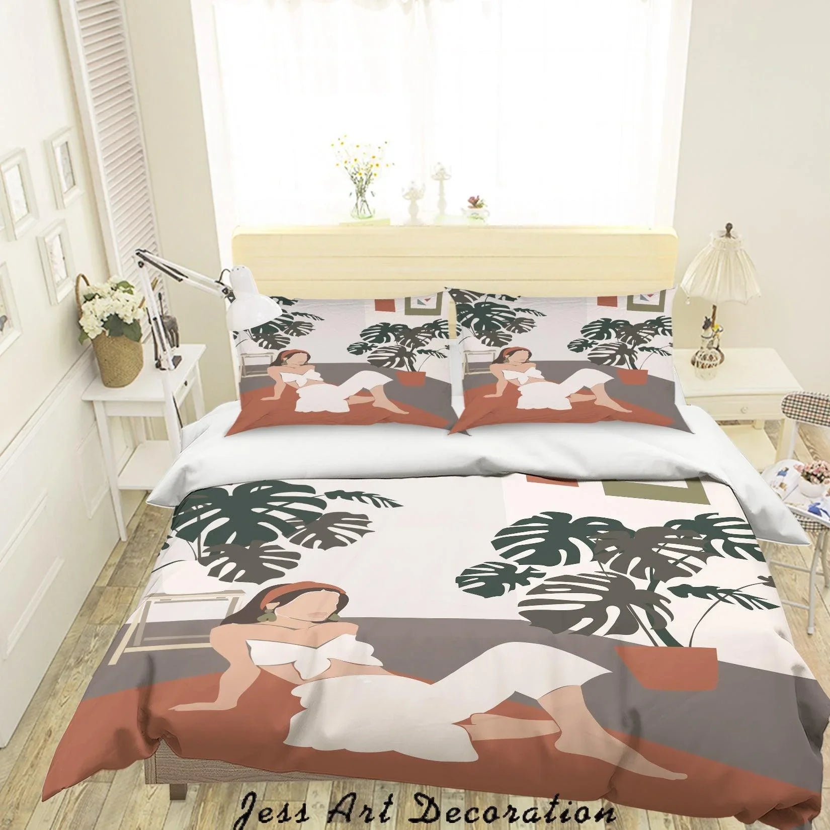 3D Beauty Woman Potted Plants Quilt Cover Set Bedding Set Duvet Cover Pillowcases SF28- Jess Art Decoration