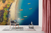 3D Blue Sea Boat Wall Mural Wallpaper  3- Jess Art Decoration