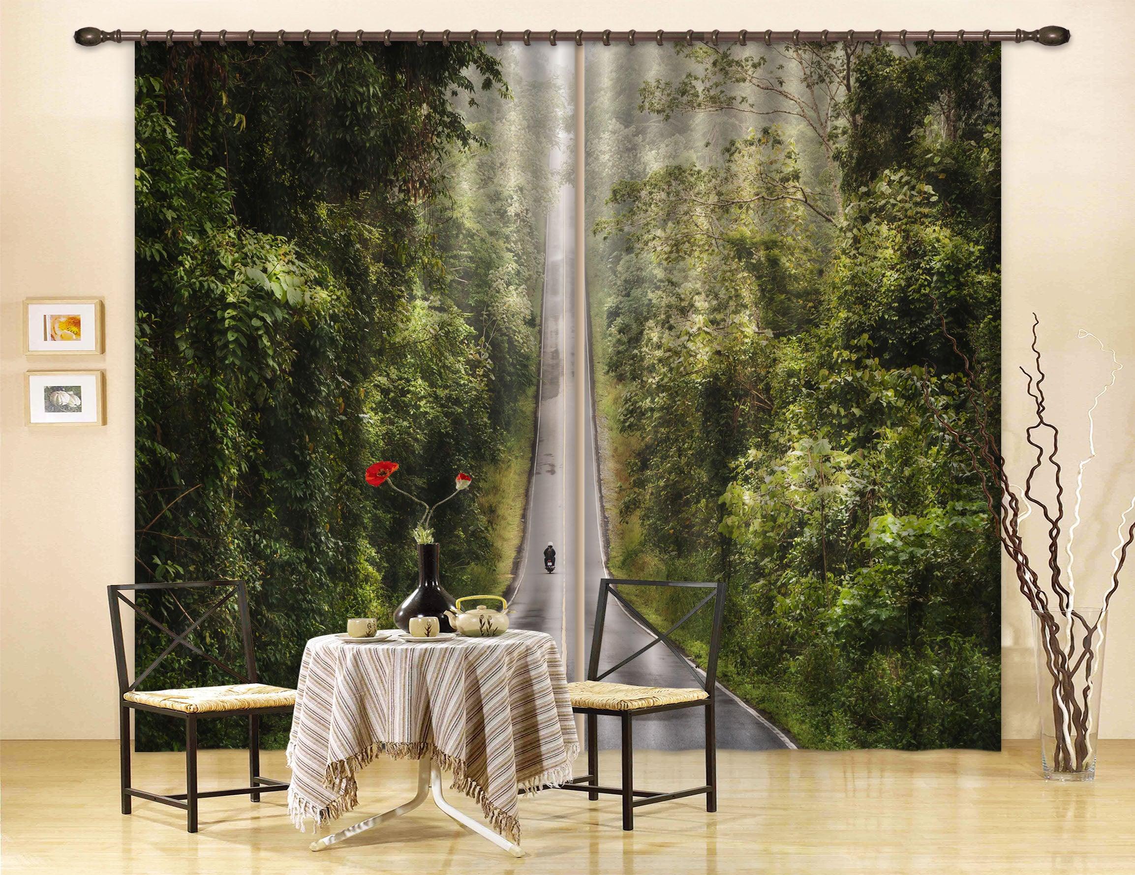 3D Green Forest Road Curtains and Drapes A114- Jess Art Decoration