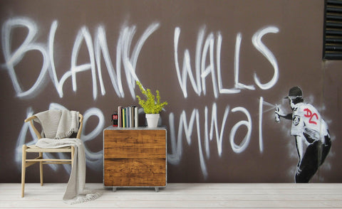 3D Brown Wall Spray White Letter Banksy Mural Wall Mural Wallpaper ZY D123- Jess Art Decoration