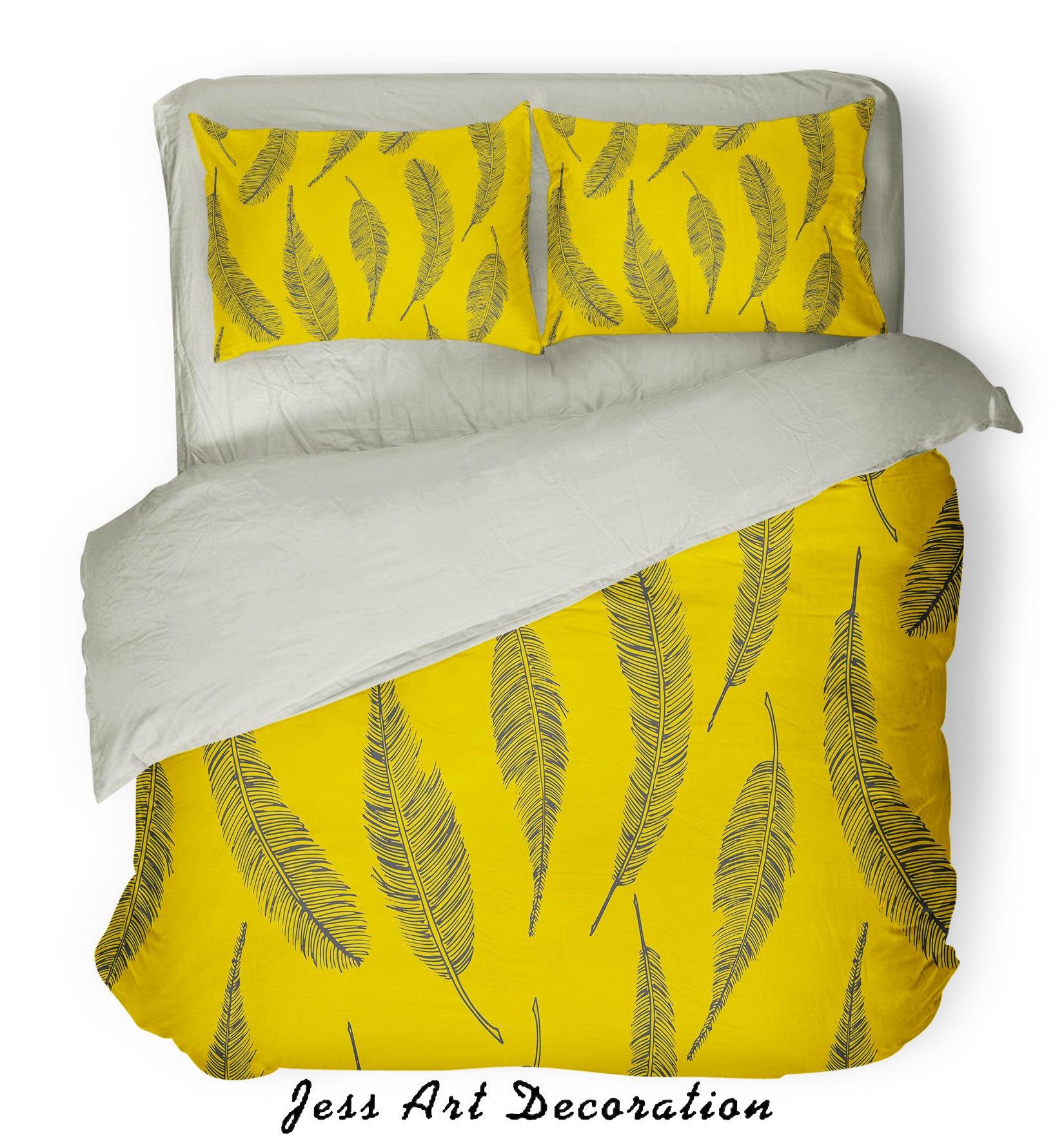 3D Feathers Pattern Gold Background Quilt Cover Set Bedding Set Pillowcases  41- Jess Art Decoration