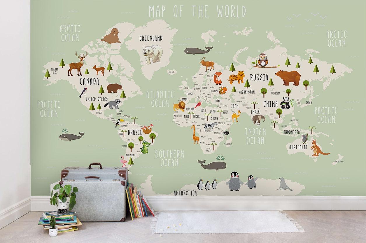 3D Green World Map Wall Mural Wallpaper LQH 85- Jess Art Decoration