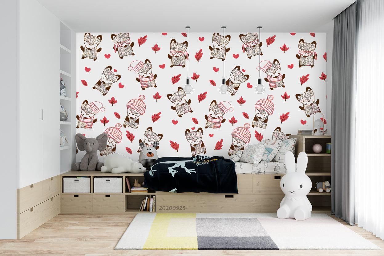 Cartoon Fox Animal Red Maple Plant Wall Mural Wallpaper LXL- Jess Art Decoration