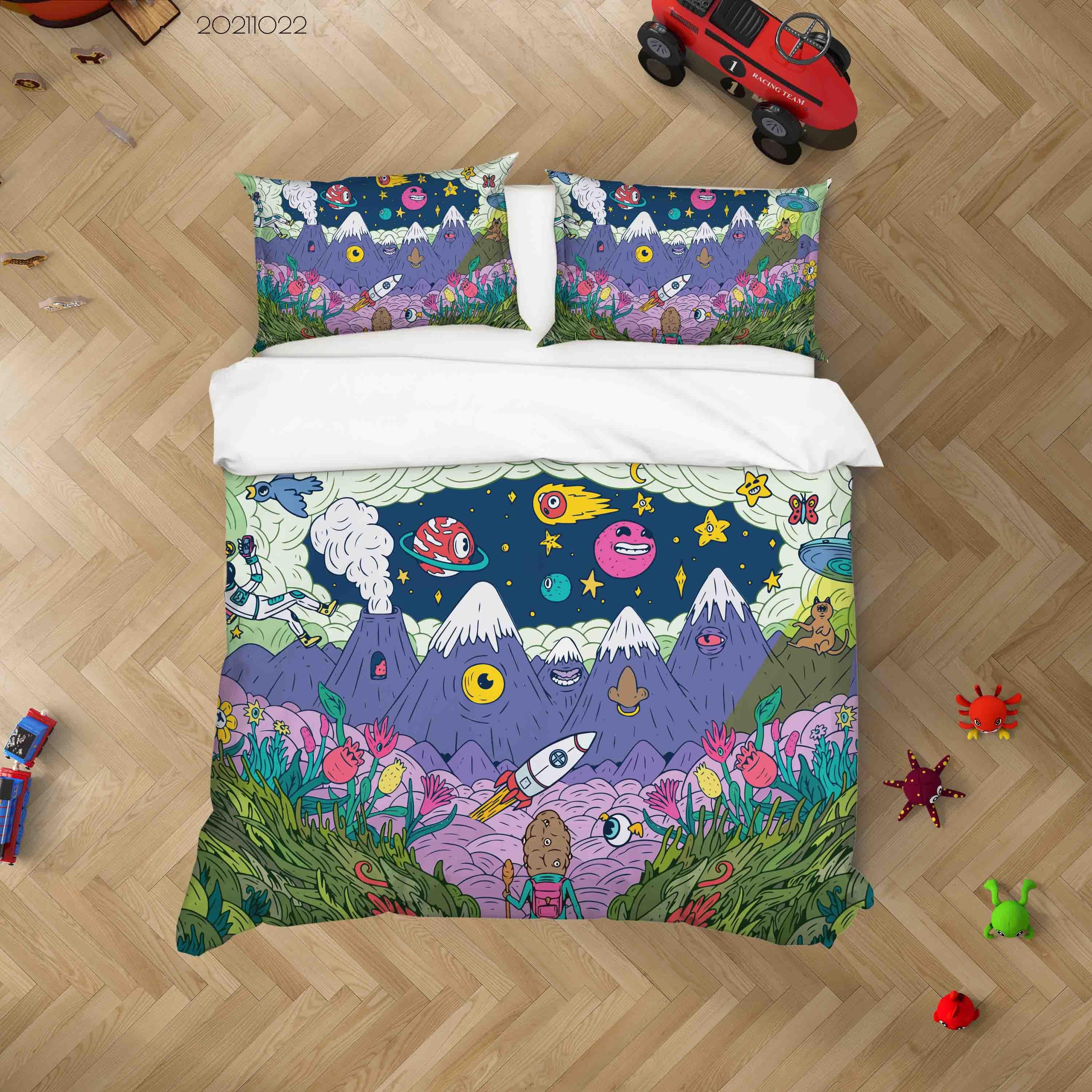3D Abstract Color Space Rocket Planet Graffiti Quilt Cover Set Bedding Set Duvet Cover Pillowcases 15- Jess Art Decoration