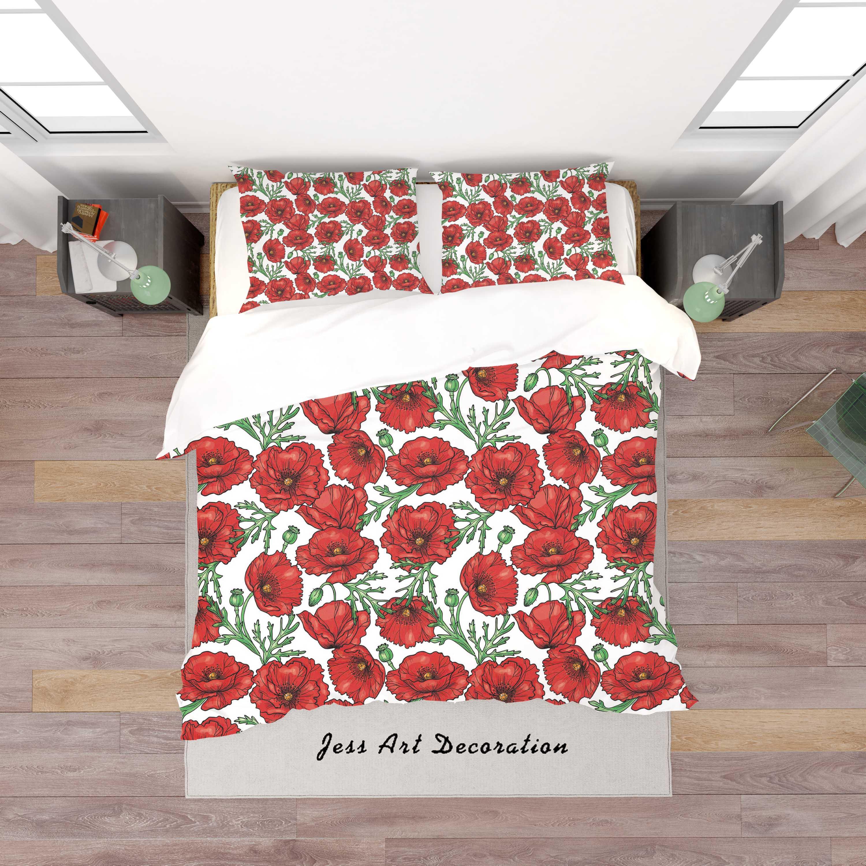 3D White Red Floral Quilt Cover Set Bedding Set Duvet Cover Pillowcases SF117- Jess Art Decoration