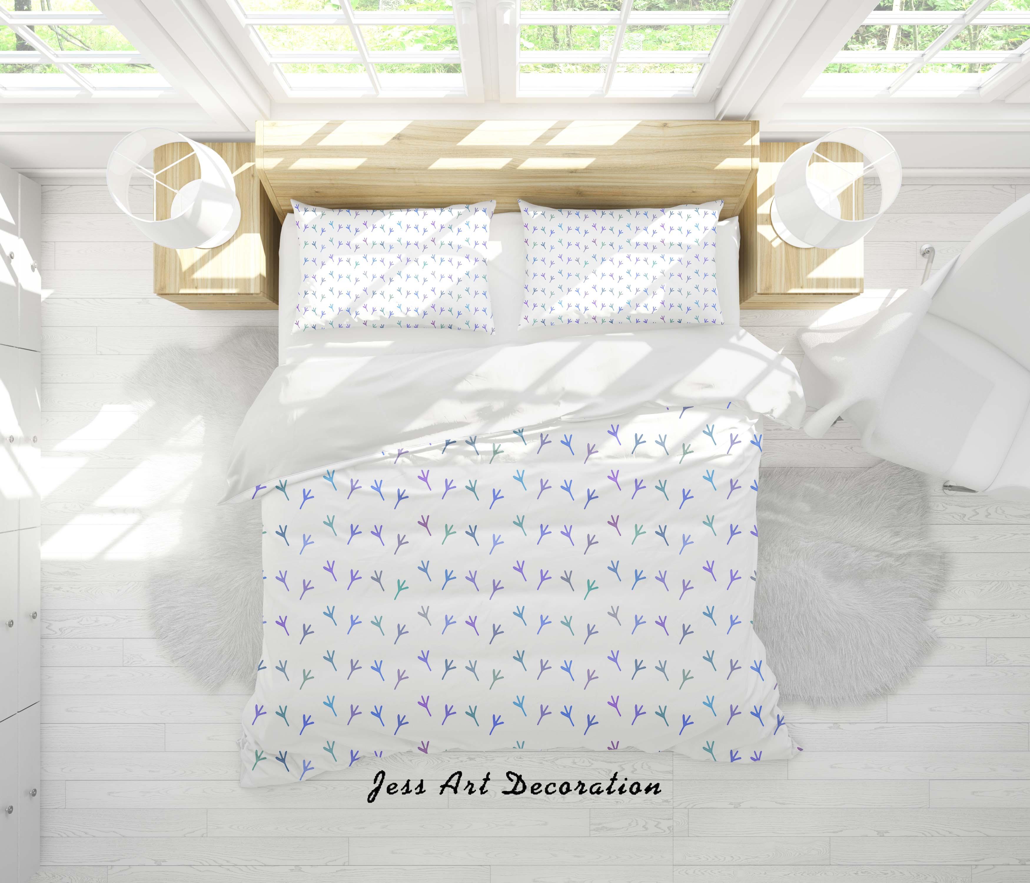 3D White Blue Purple Floral Pattern Quilt Cover Set Bedding Set Duvet Cover Pillowcases SF- Jess Art Decoration