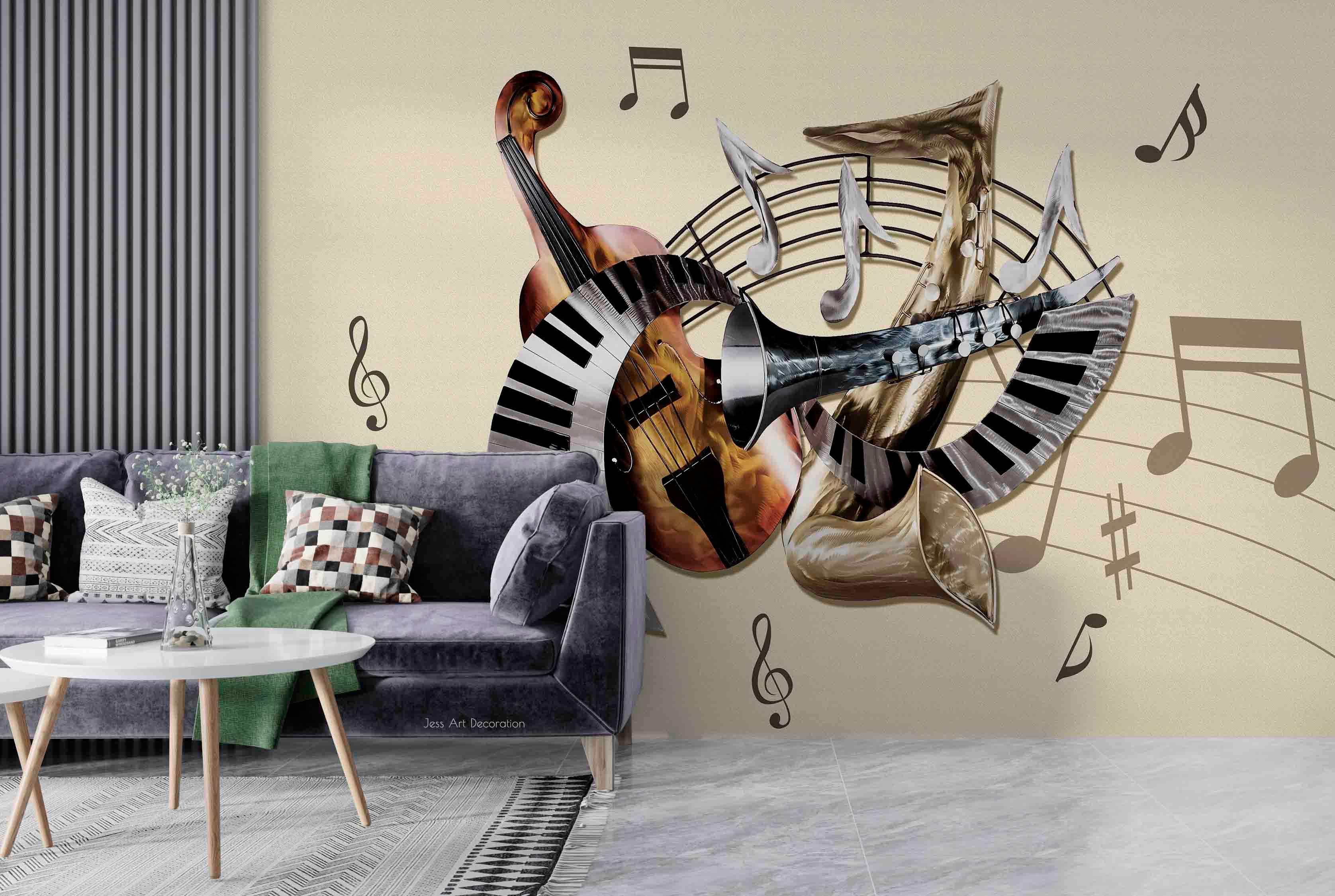 TSOLAY Custom 3D Mural Wallpaper Graffiti Musical Instrument Kvt