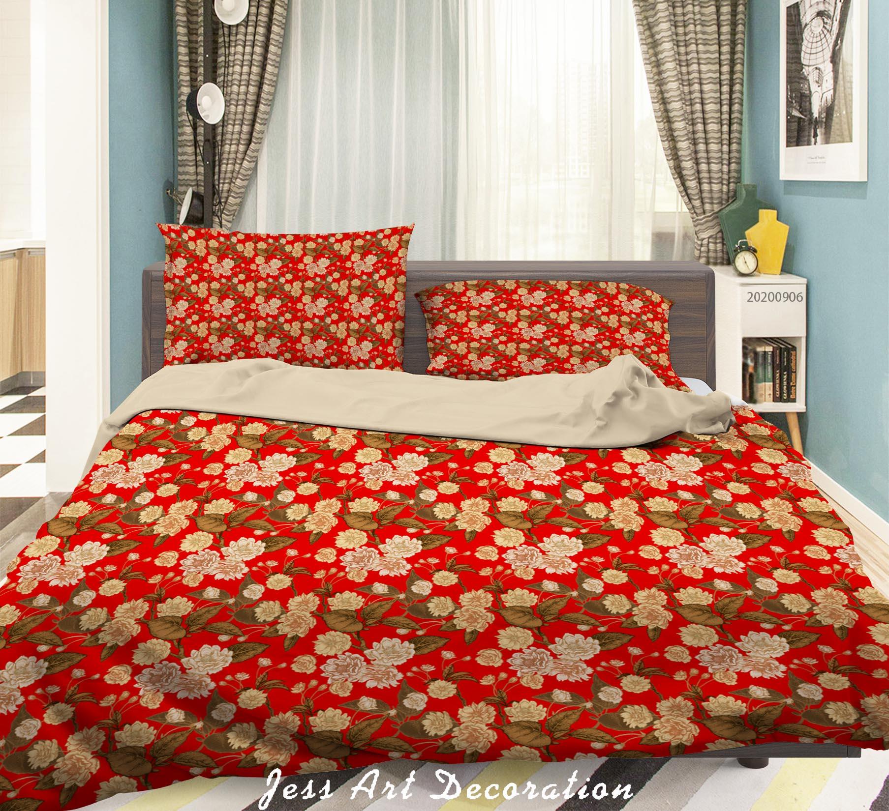 3D Vintage Red Leaves Pattern Quilt Cover Set Bedding Set Duvet Cover Pillowcases WJ 3608- Jess Art Decoration