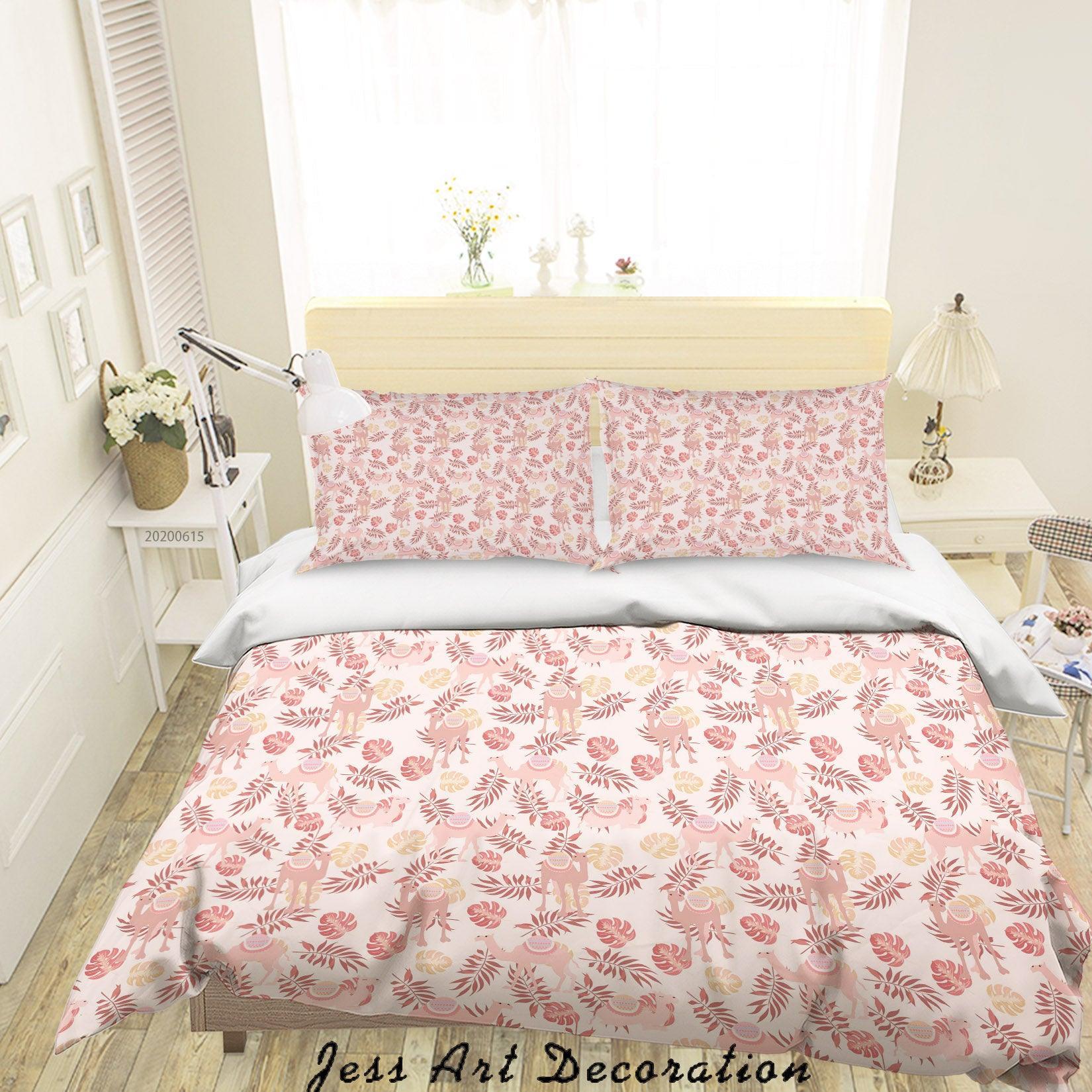 3D Pink Camel Leaves Quilt Cover Set Bedding Set Duvet Cover Pillowcases SF59- Jess Art Decoration
