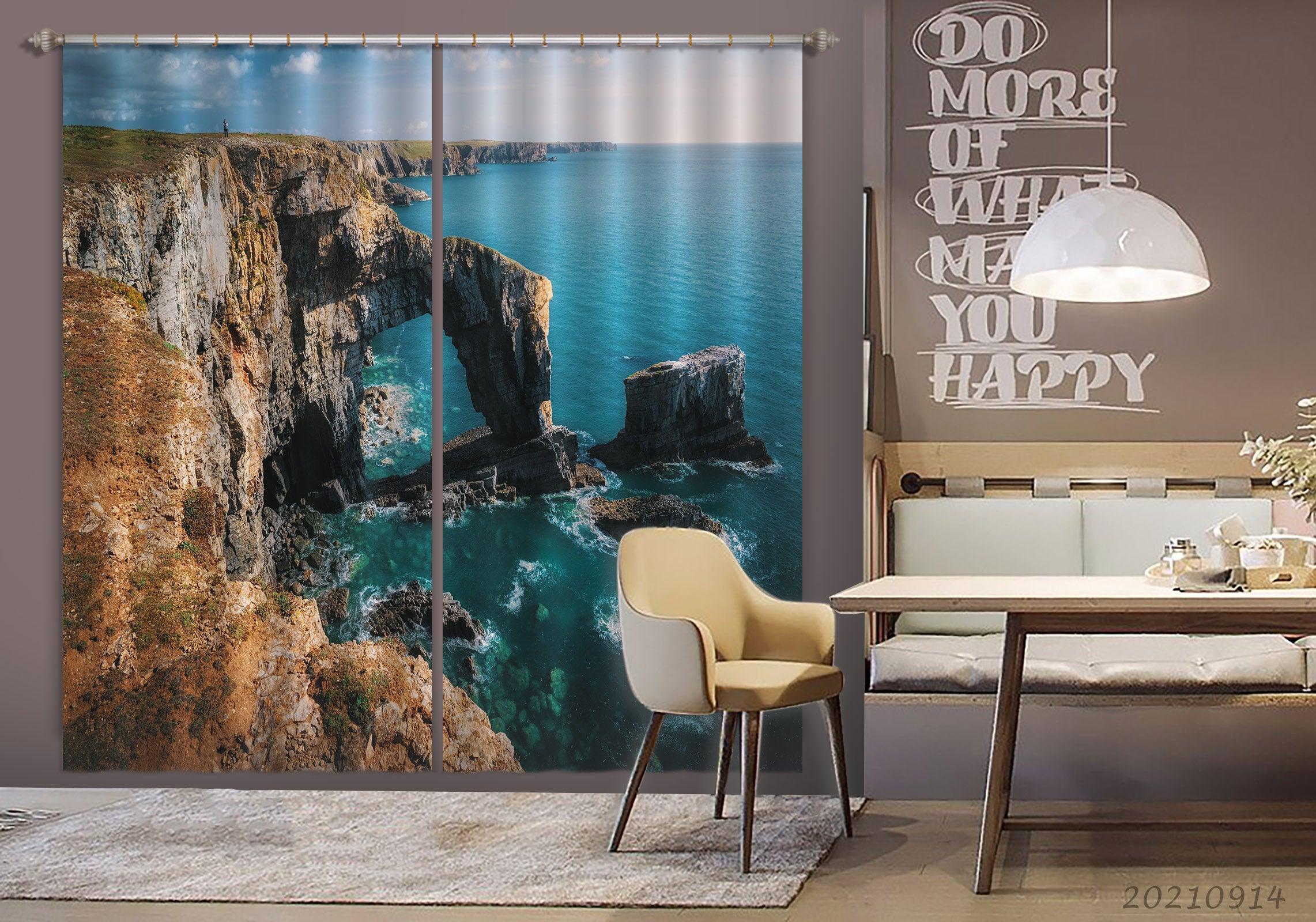 3D Mountain Sea Coast Landscape Curtains and Drapes LQH 205- Jess Art Decoration