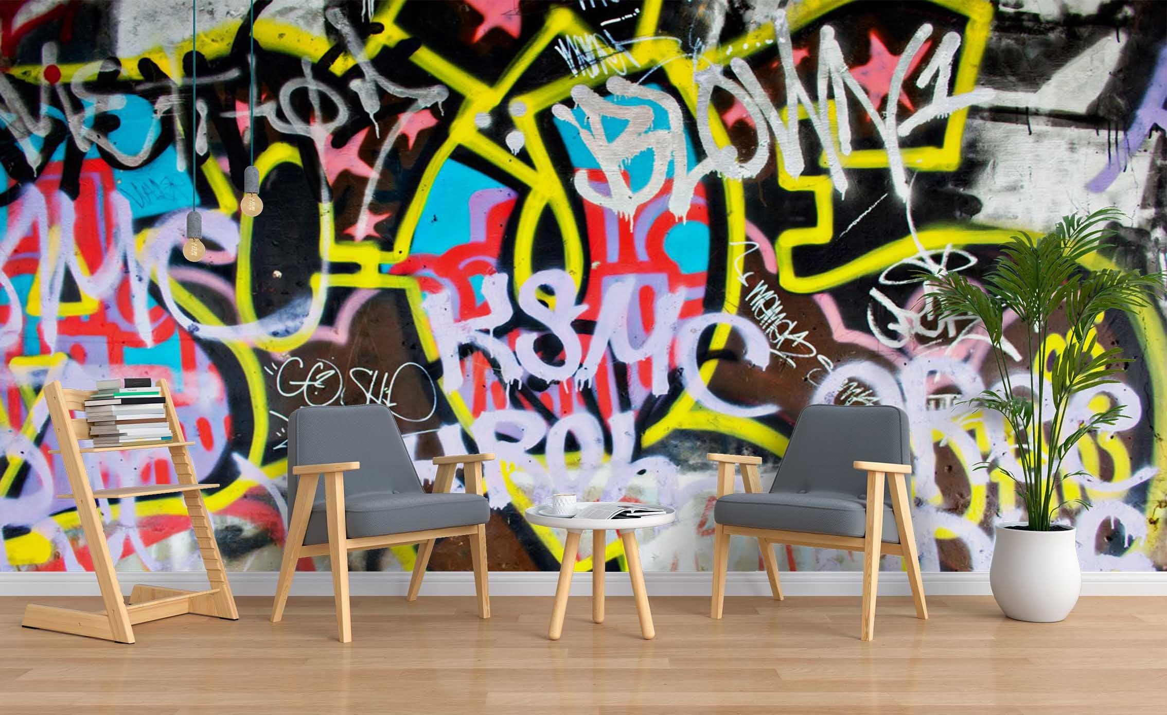 Abstract Graffiti Design 2 Wallpaper urban graffiti wall mural for teen room, studio or feature wall - view 2