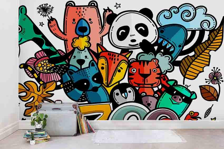 3D Cartoon Animal Panda Bear Tiger Fox Penguin Wall Mural Wallpaper SF52- Jess Art Decoration