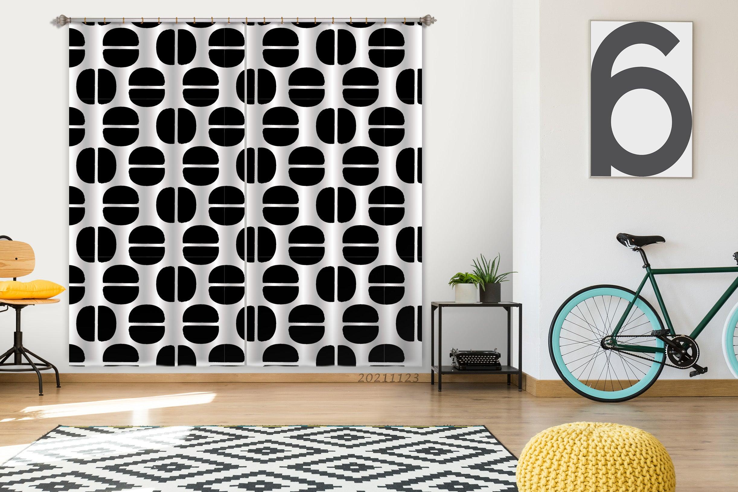 3D Abstract Black Geometric Graphic Curtains and Drapes LQH 23- Jess Art Decoration