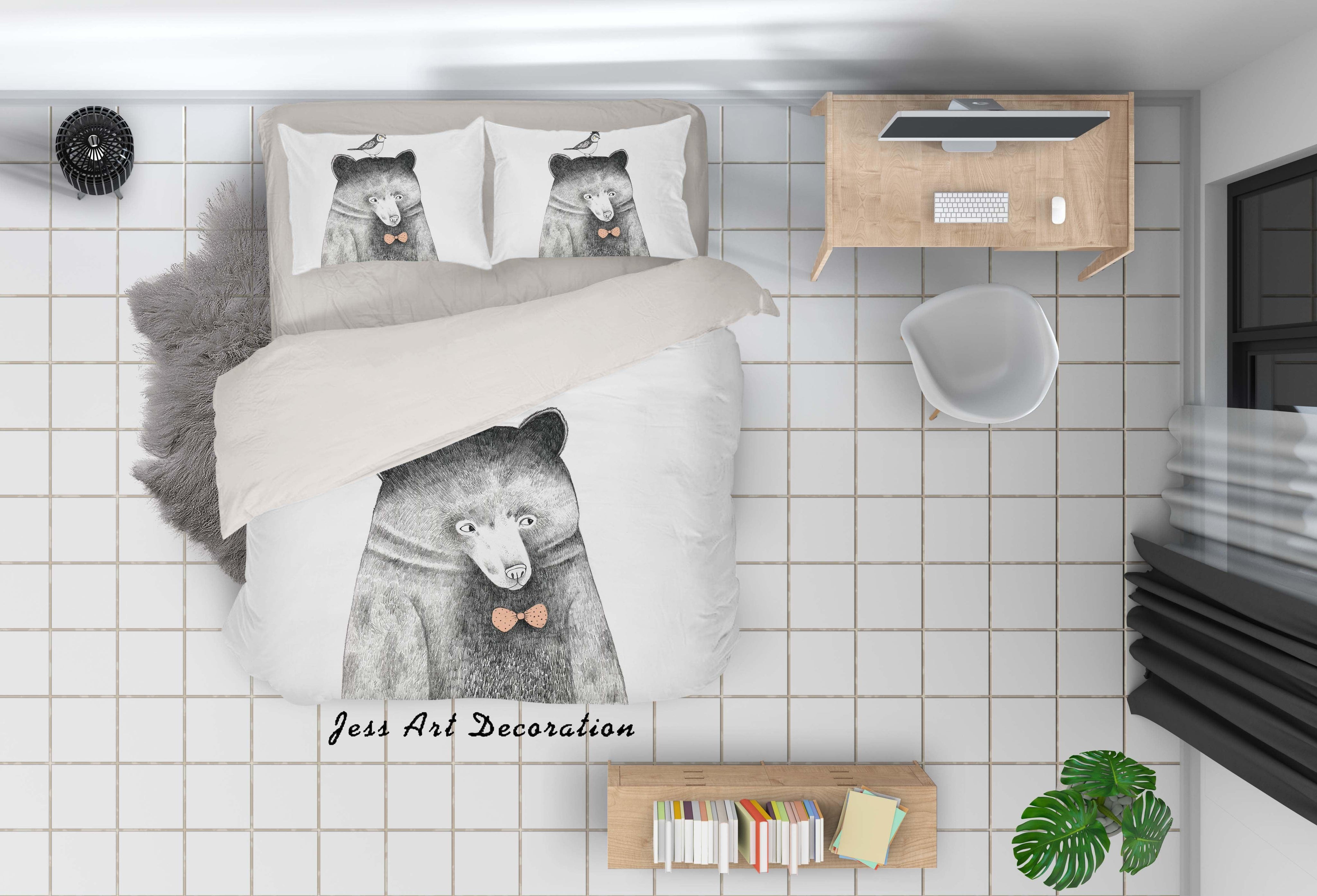 3D White Bear Bird Quilt Cover Set Bedding Set Pillowcases 45- Jess Art Decoration