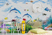 3D Dolphin Sea Fish cartoon dolphin sea life mural wall mural wallpaper for kids room