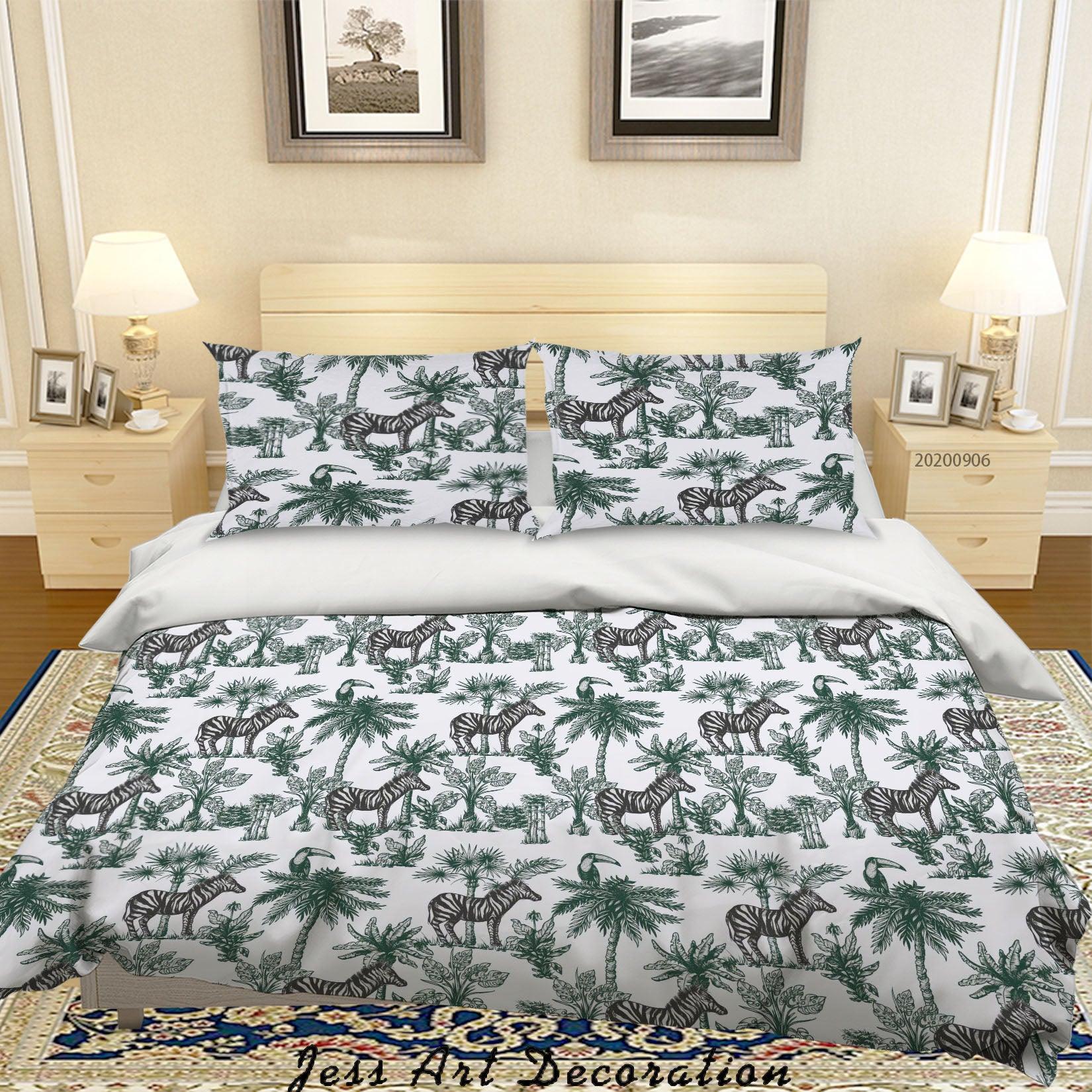 3D Vintage Leaves Zebra Pattern Quilt Cover Set Bedding Set Duvet Cover Pillowcases WJ 3659- Jess Art Decoration
