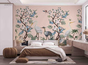 3D Hand Drawn Floral Tree Crane Wall Mural Wallpaper LQH 125- Jess Art Decoration