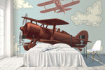 3D retro aircraft white clouds wall mural wallpaper 08- Jess Art Decoration