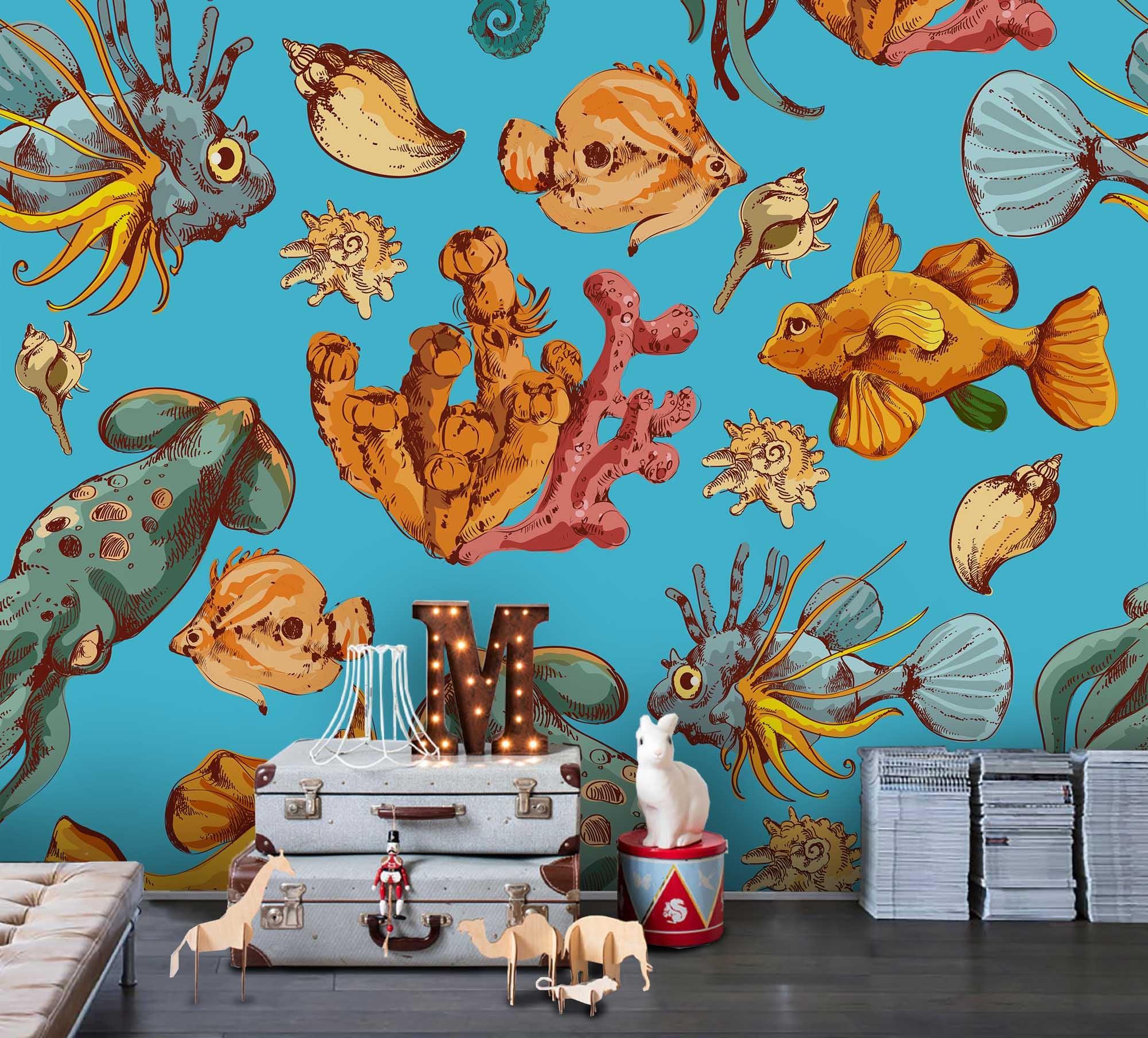 3D Cartoon Ocean Fish Wall Mural Wallpaper A211 LQH- Jess Art Decoration