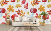 3D Red Mushroom Leaf Wall Mural Wallpaper 33- Jess Art Decoration