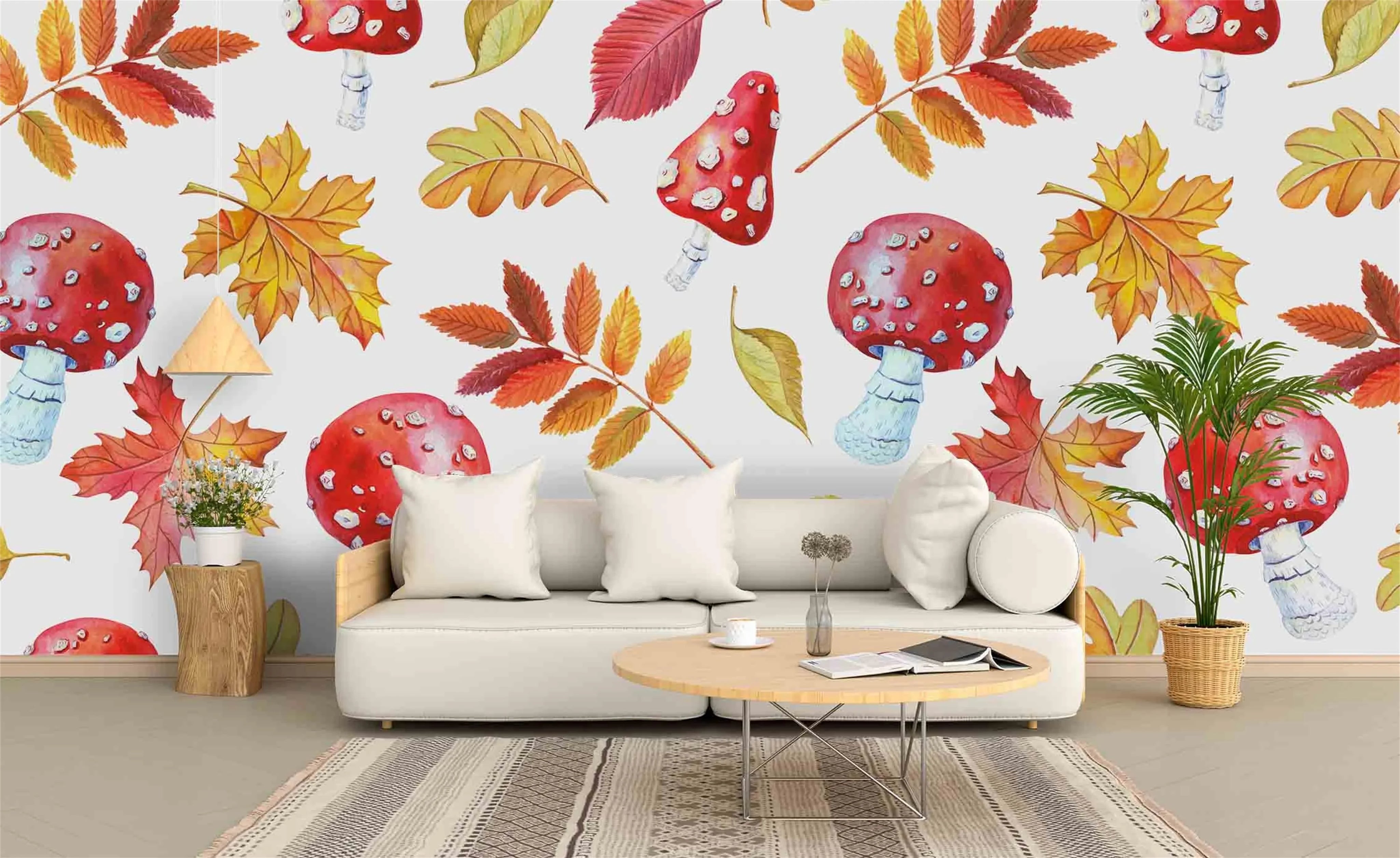3D Red Mushroom Leaf Wall Mural Wallpaper 33- Jess Art Decoration