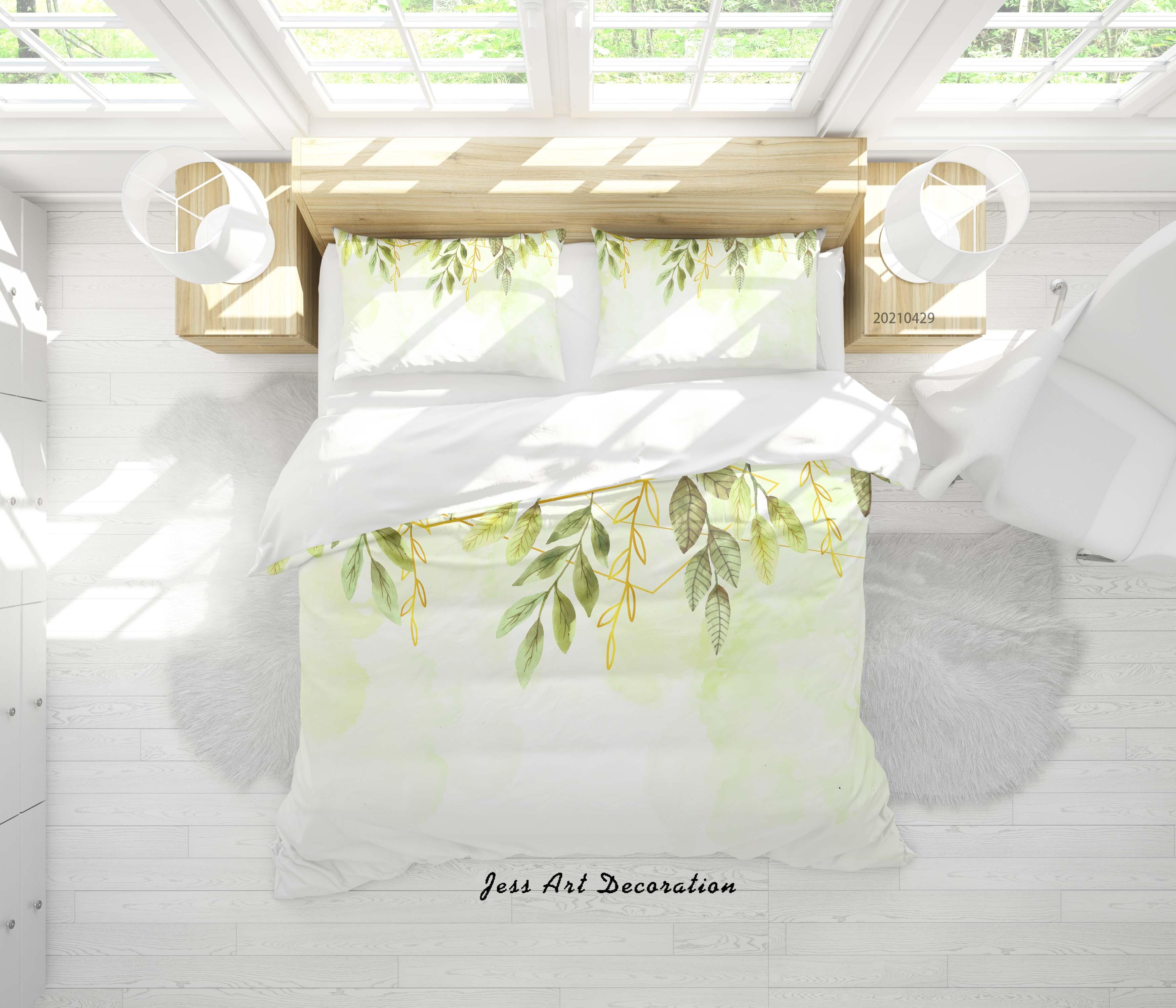3D Watercolor Green Leaf Quilt Cover Set Bedding Set Duvet Cover Pillowcases 189- Jess Art Decoration