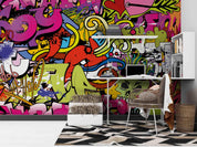Graffiti Monster Alphabet Pattern Wallpaper typography graffiti wall mural for teen room or studio