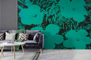 Green Flower Pattern Contemporary Wallpaper contemporary street art wall mural for creative room or feature wall - view 2