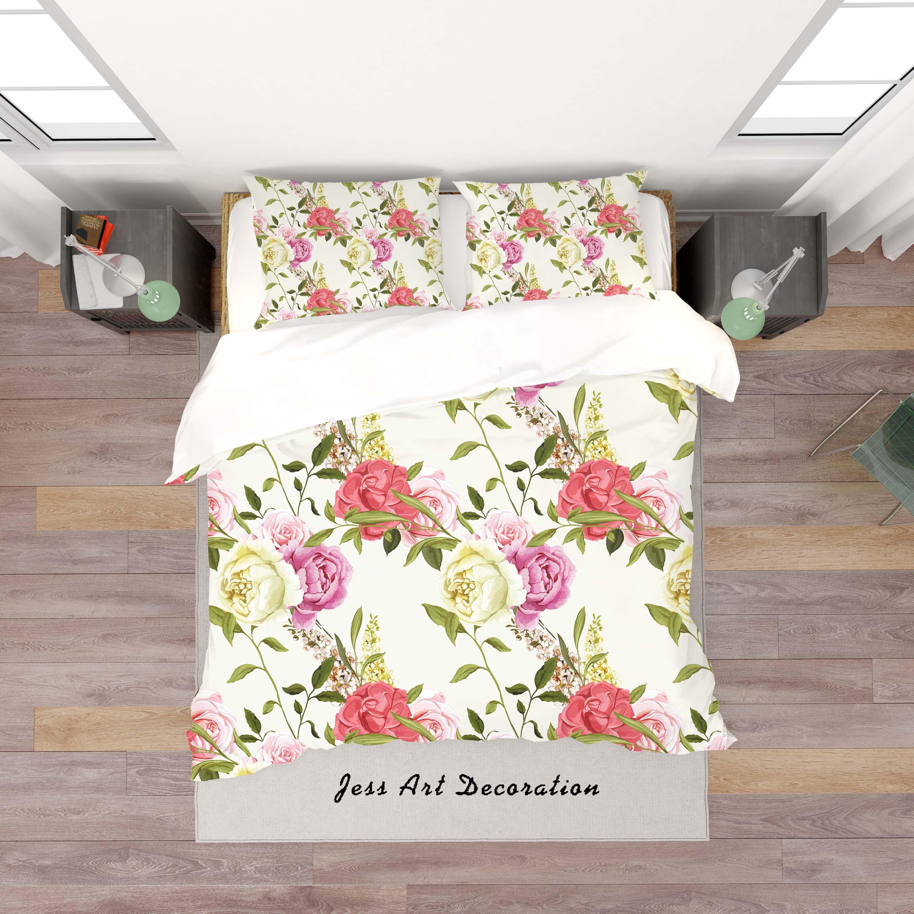 3D White Flowers Quilt Cover Set Bedding Set Duvet Cover Pillowcases SF03- Jess Art Decoration