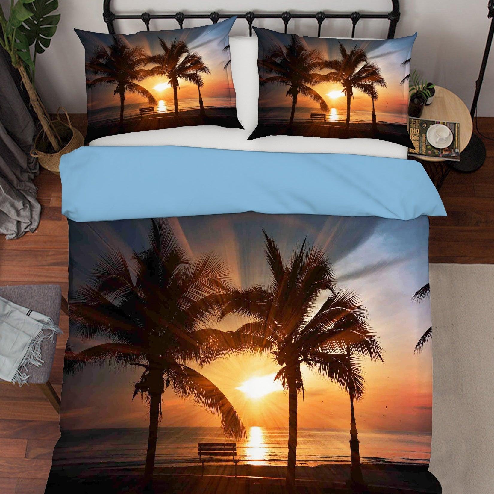 3D  Sunset Palm Tree Beach Quilt Cover Set Bedding Set Pillowcases 69- Jess Art Decoration