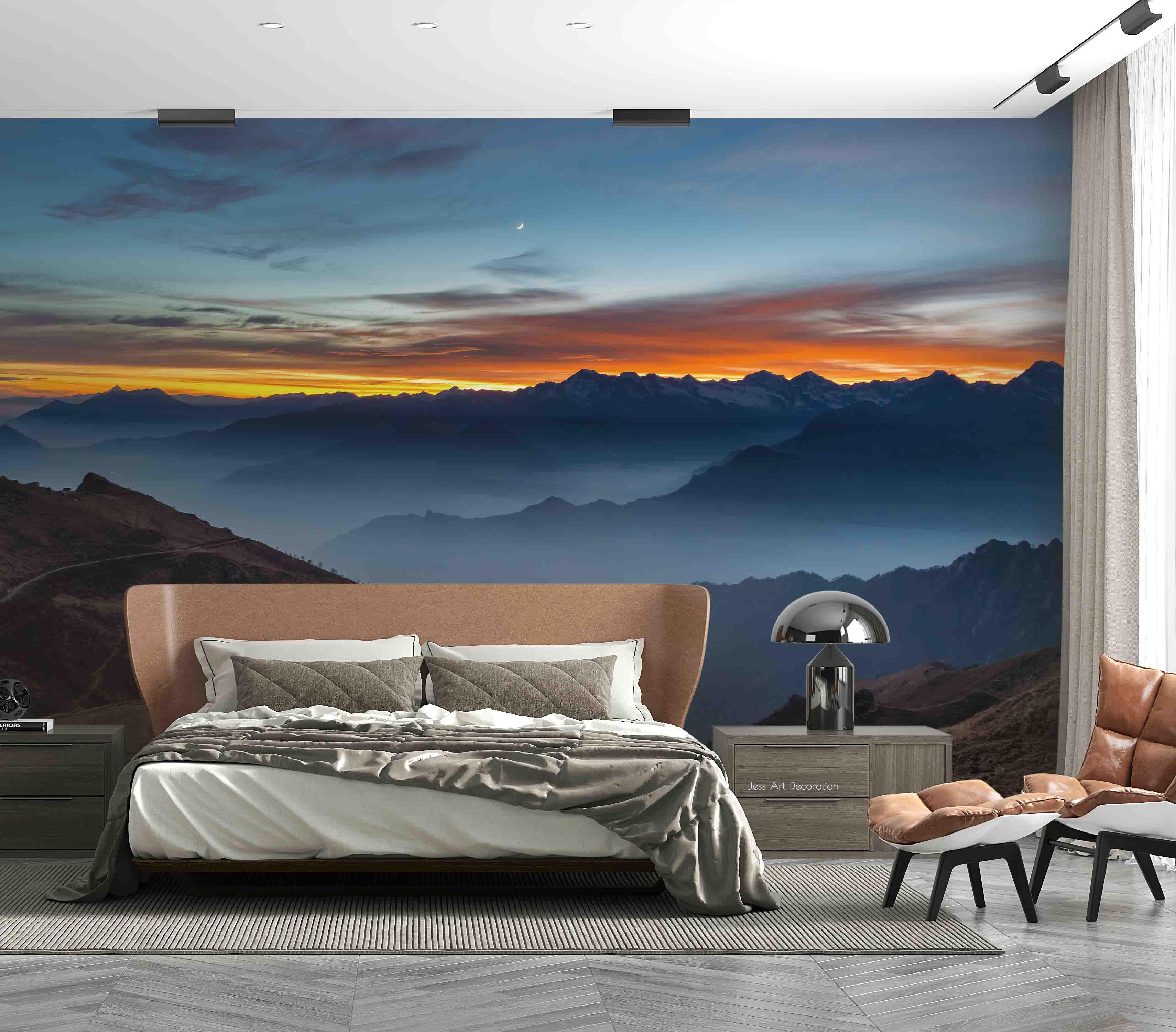3D Mountain Golden Horizon Misty Wall Mural Wallpaper GD 3373- Jess Art Decoration
