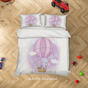 3D White Purple Elephant Hot Air Balloon Quilt Cover Set Bedding Set Duvet Cover Pillowcases SF03- Jess Art Decoration