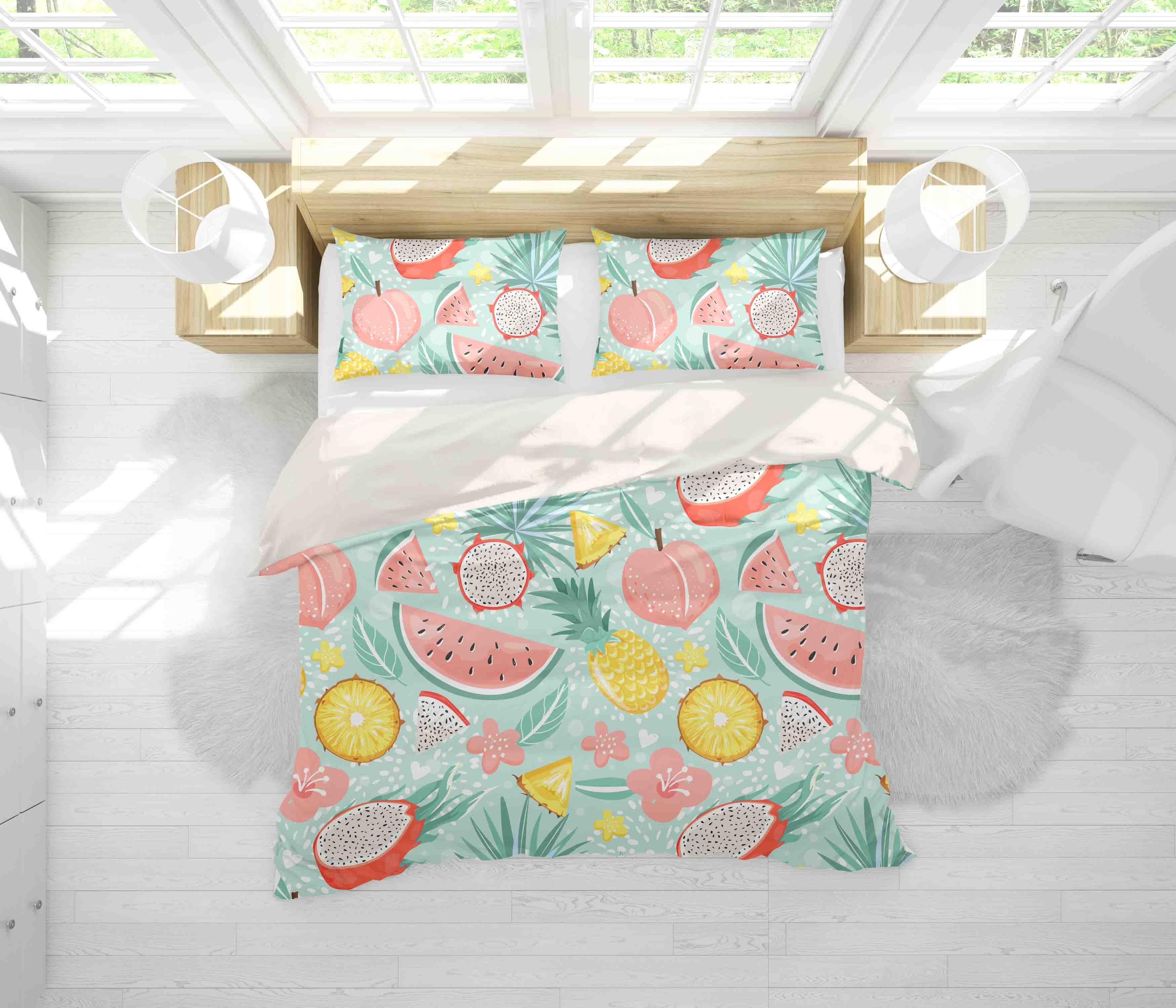 3D Green Dragon Fruit Watermelon Peach Quilt Cover Set Bedding Set Pillowcases 36- Jess Art Decoration