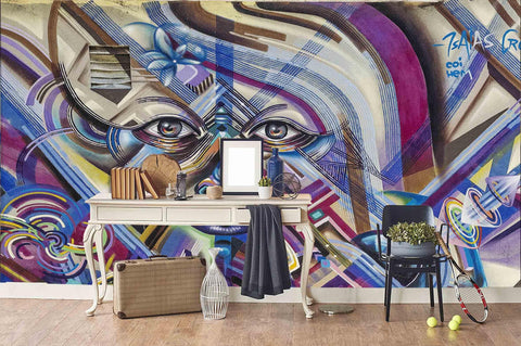 3D Abstract Color Girl Face Graffiti Wall Mural Wallpaper 88- Jess Art Decoration