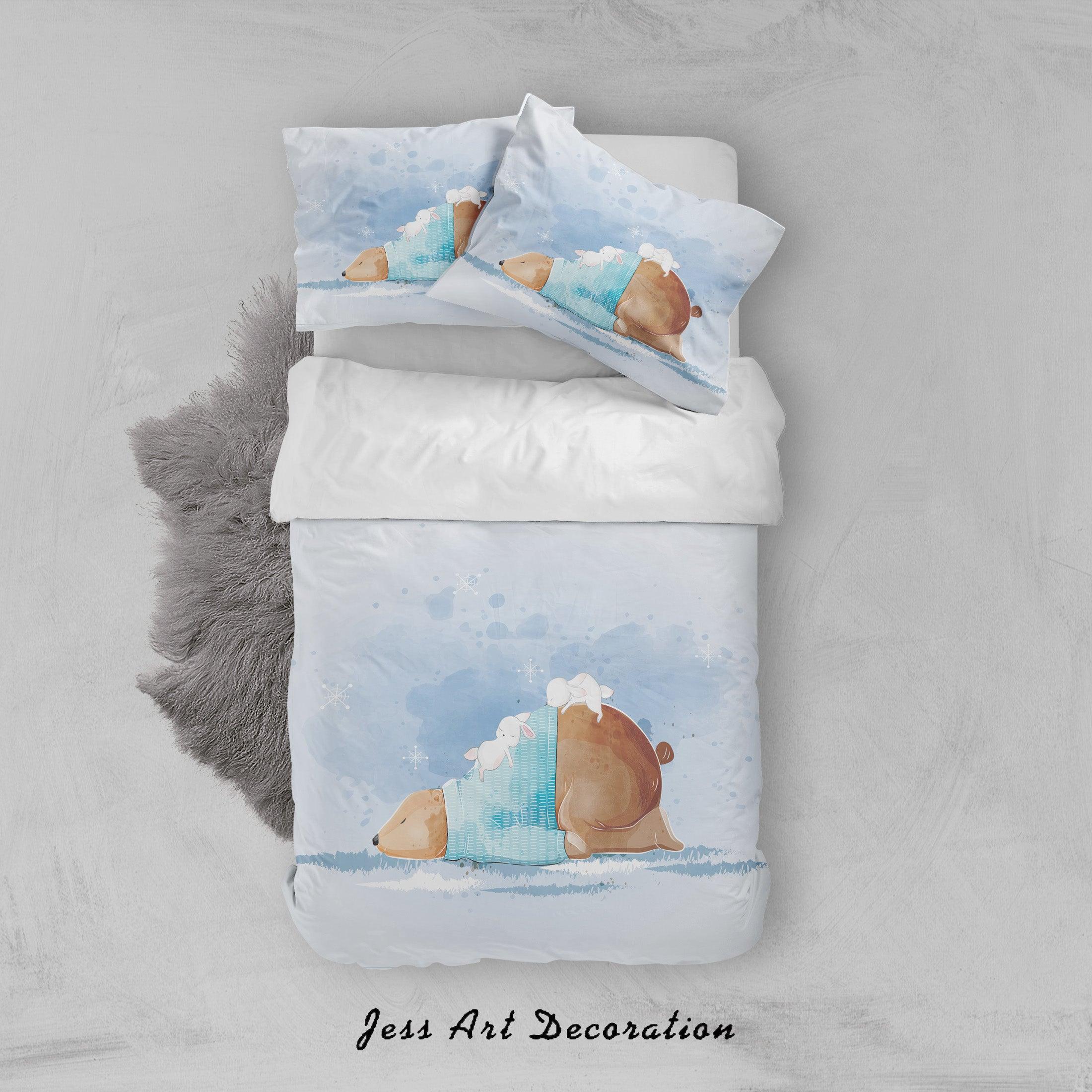 3D White Blue Bear Rabbit Quilt Cover Set Bedding Set Duvet Cover Pillowcases SF83- Jess Art Decoration