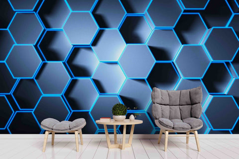 3D Bright Embossed Geometry Figure Hexagon Wall Mural Wallpaper best seller D56