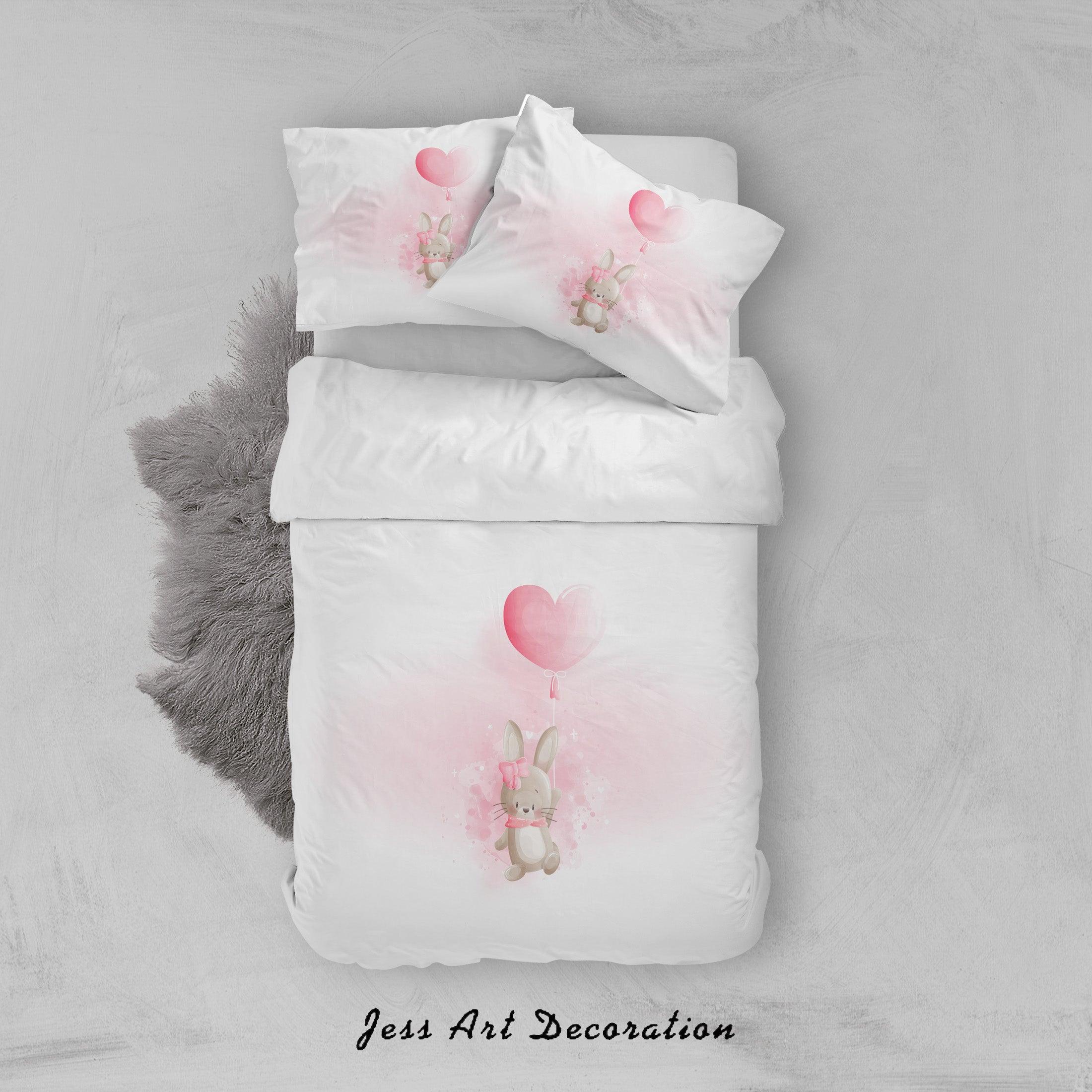 3D White Red Rabbit Heart Balloon Quilt Cover Set Bedding Set Duvet Cover Pillowcases SF70- Jess Art Decoration