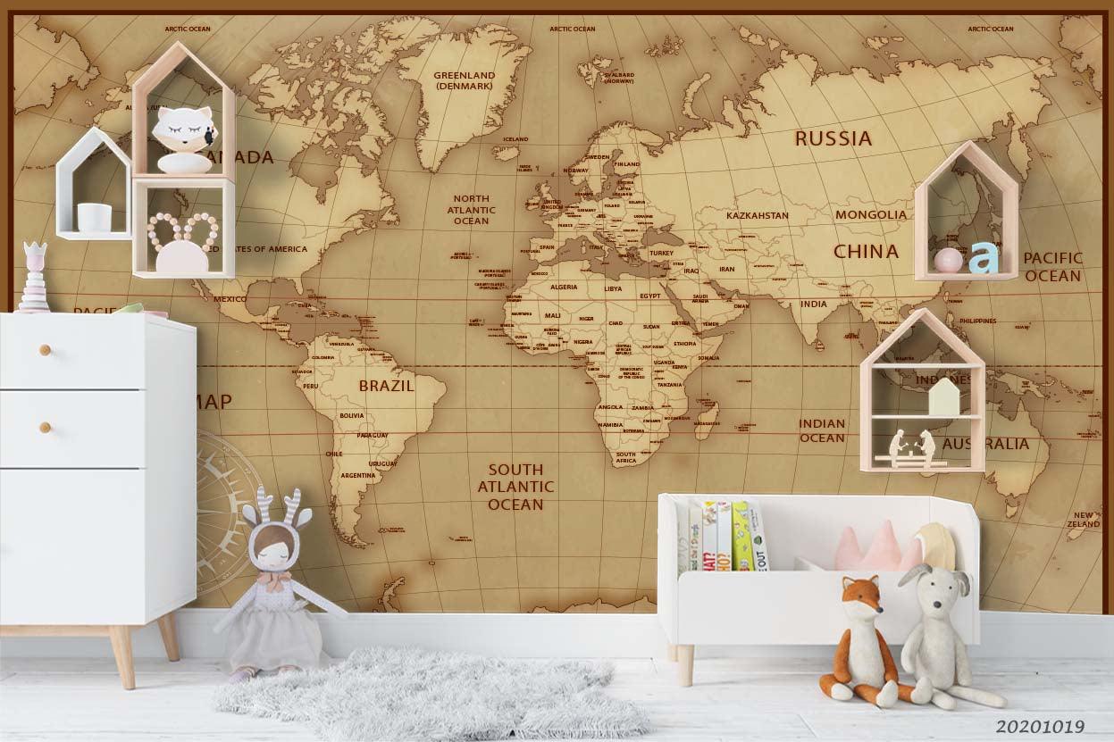 3D Vintage Nautical World Map Wall Mural Wallpaper WJ 9471- Jess Art Decoration