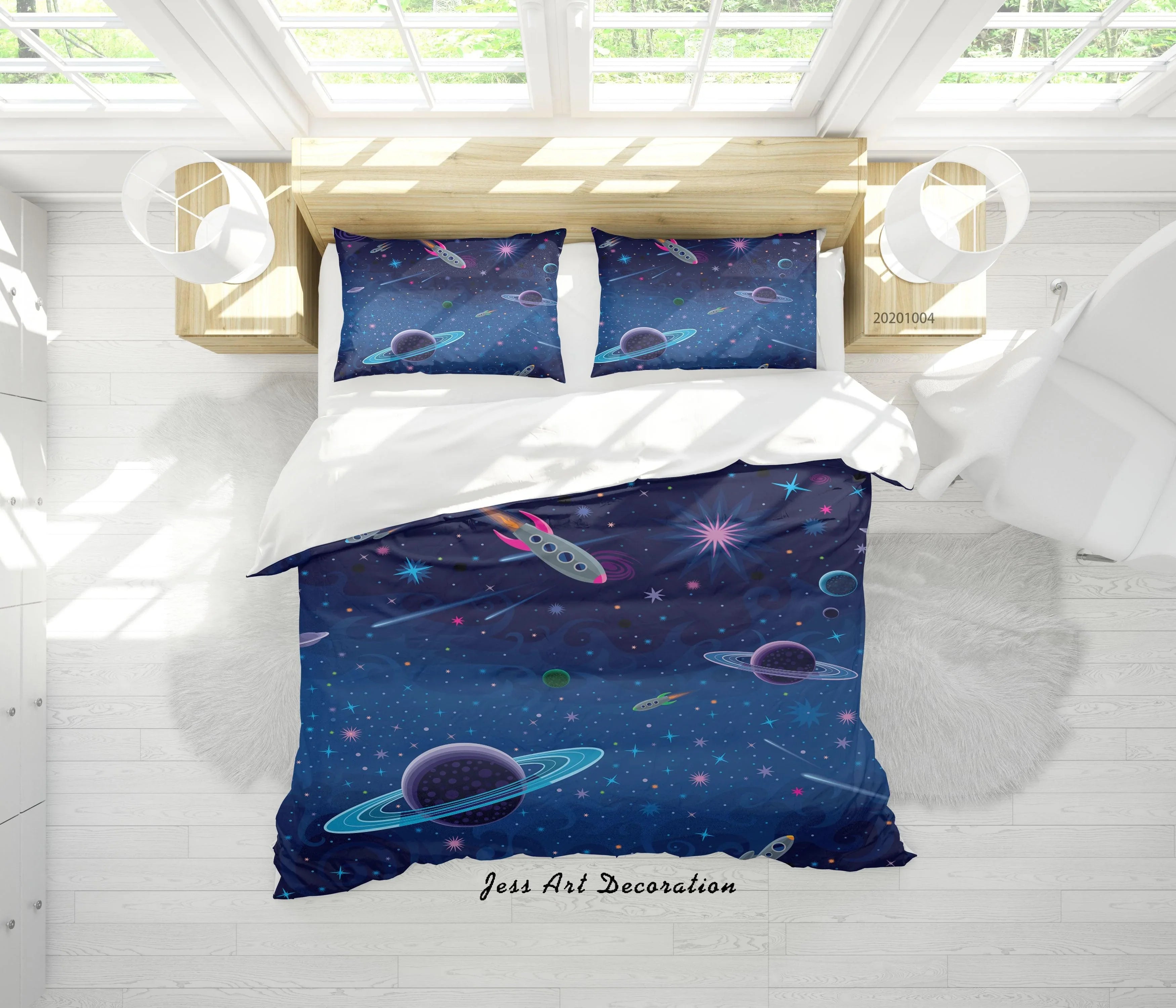 3D Planet Moon Sun Spaceship Pattern Quilt Cover Set Bedding Set Duvet Cover Pillowcases WJ 9320- Jess Art Decoration